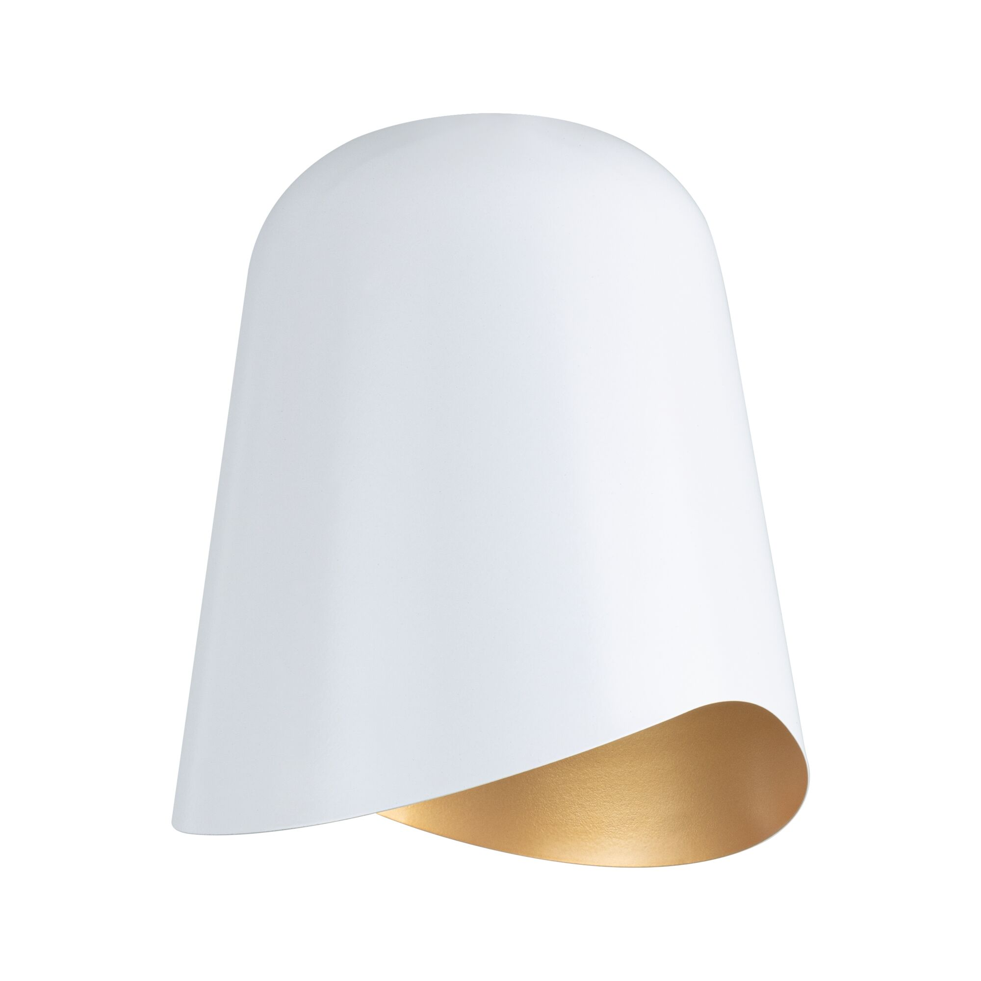Eine weiße Lampe mit goldener Innenseite, die sich nach unten öffnet.