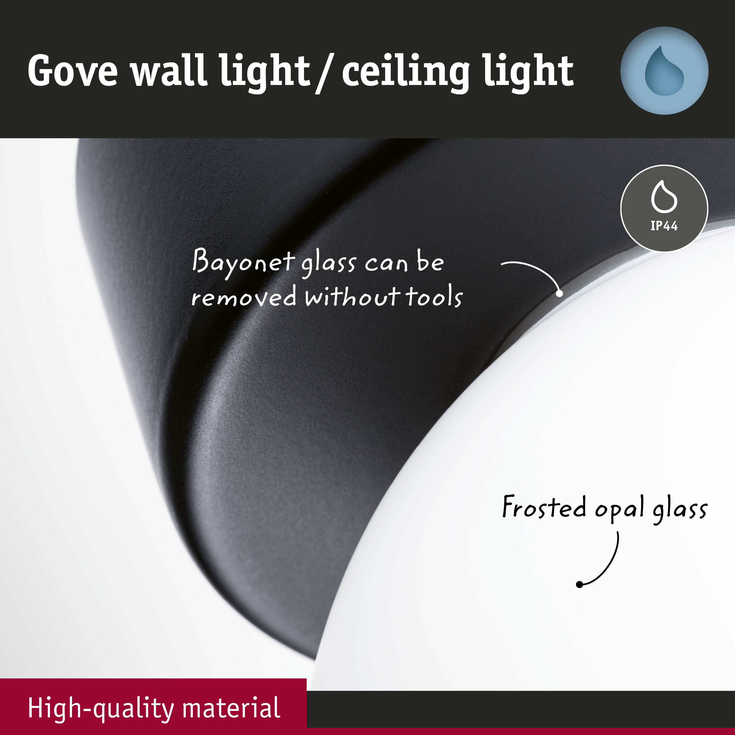 Lampa ścienna/sufitowa Gove z matowym szkłem opalowym, demontaż bez narzędzi.