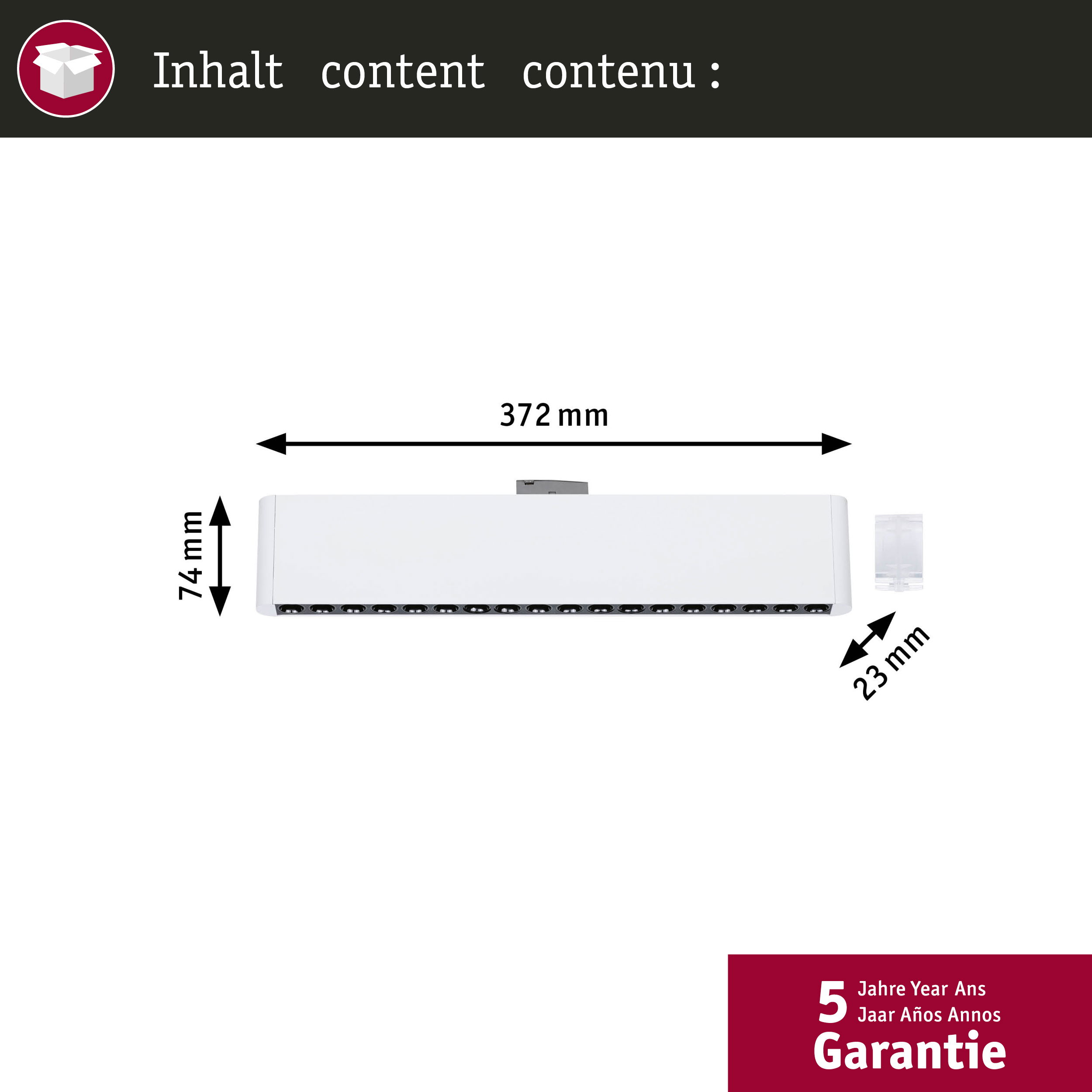 Weiße Steckdosenleiste 372x74x23mm mit 5 Jahren Garantie.