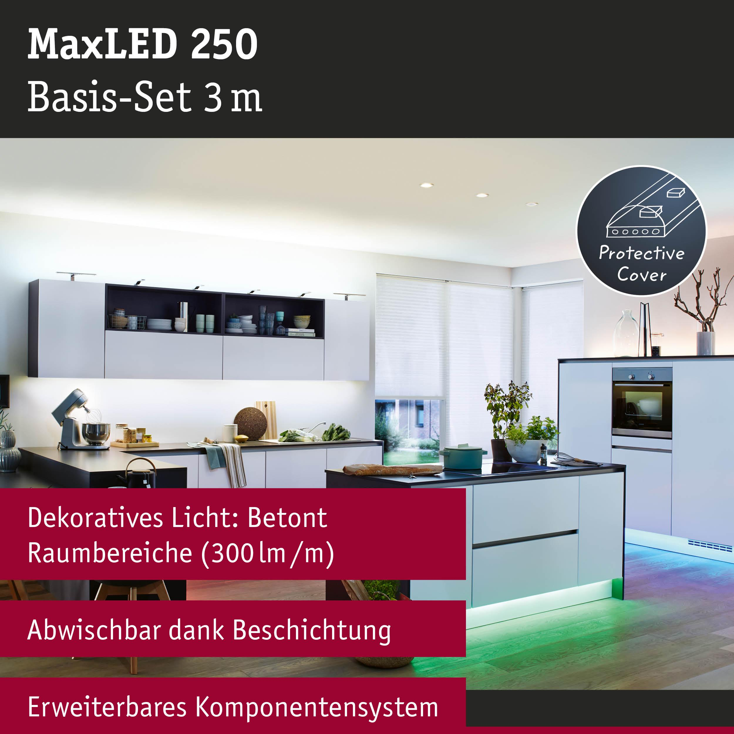 Moderne Küche mit MaxLED 250 Lichtleisten, die Akzente setzen.