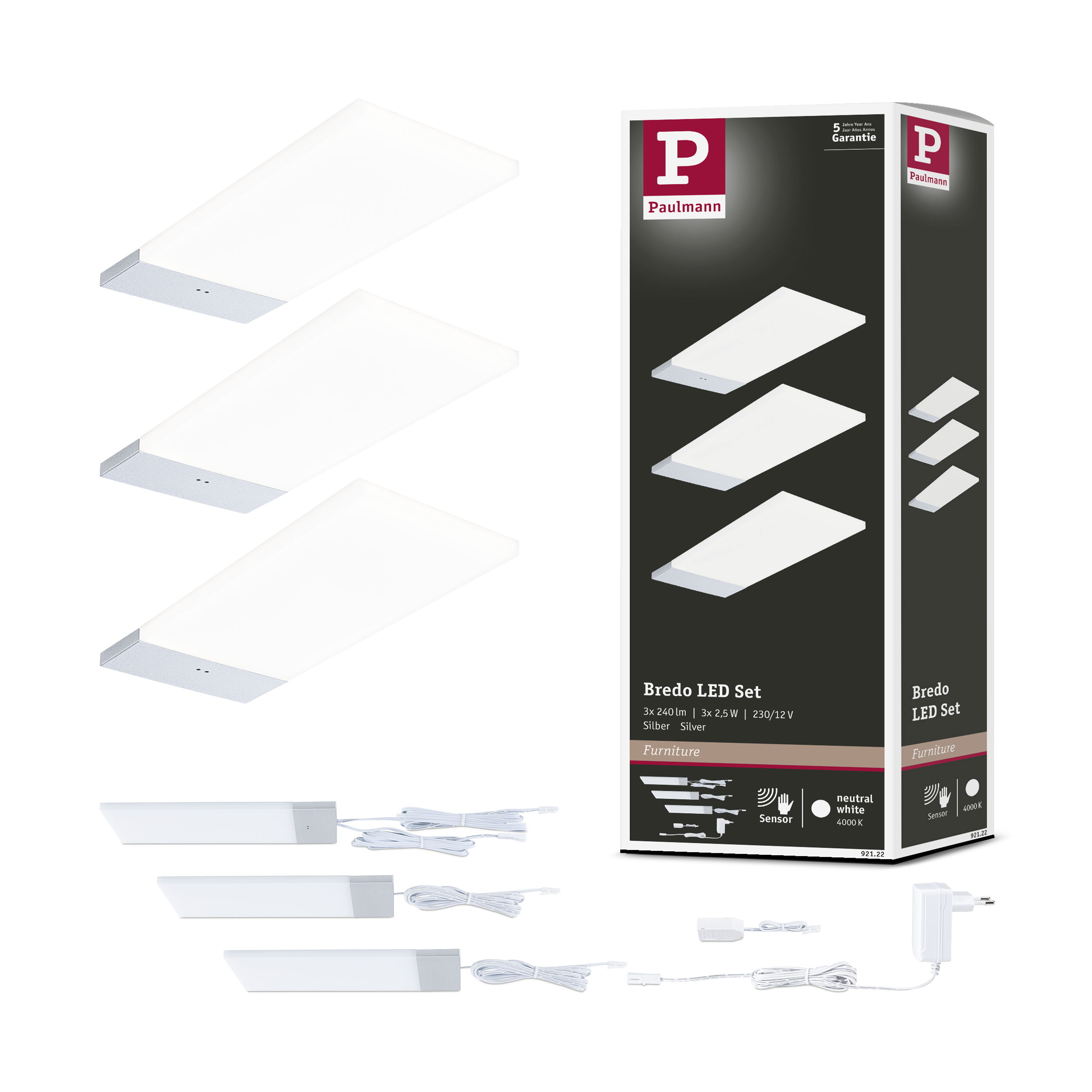 Zestaw 3 lamp LED Paulmann Bredo, srebrny, z akcesoriami.