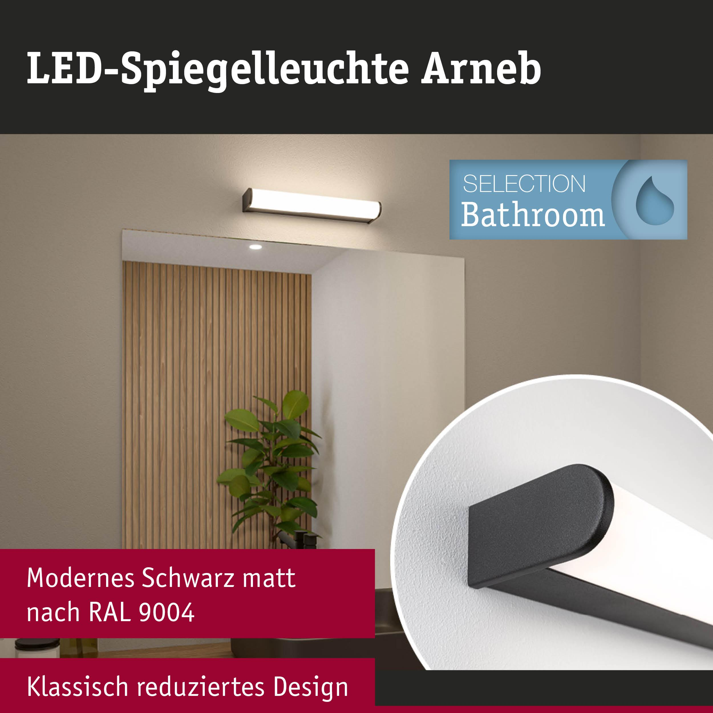 LED-Spiegelleuchte Arneb, modernes Schwarz matt, klassisches Design. Bad-Auswahl.