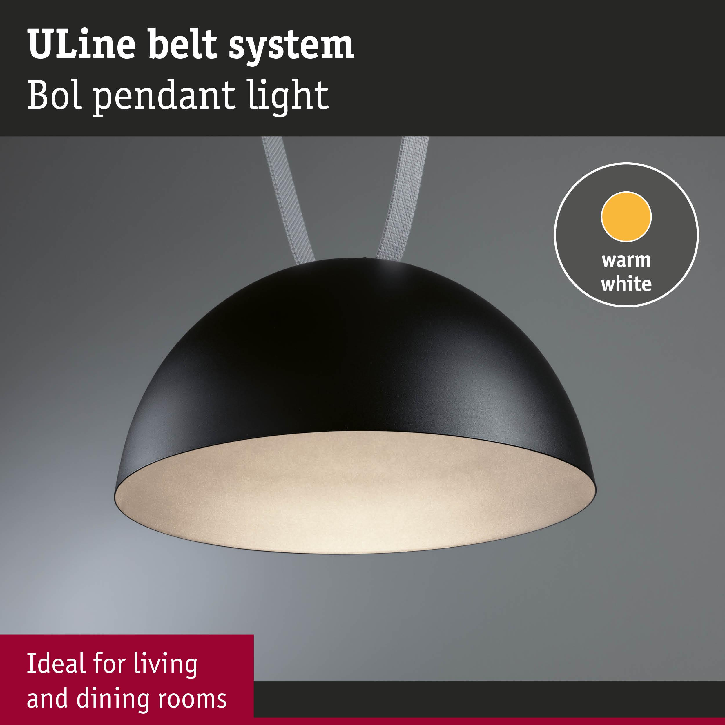 Schwarzer Pendelleuchte mit warmweißem Licht, ideal für Wohn-/Esszimmer.