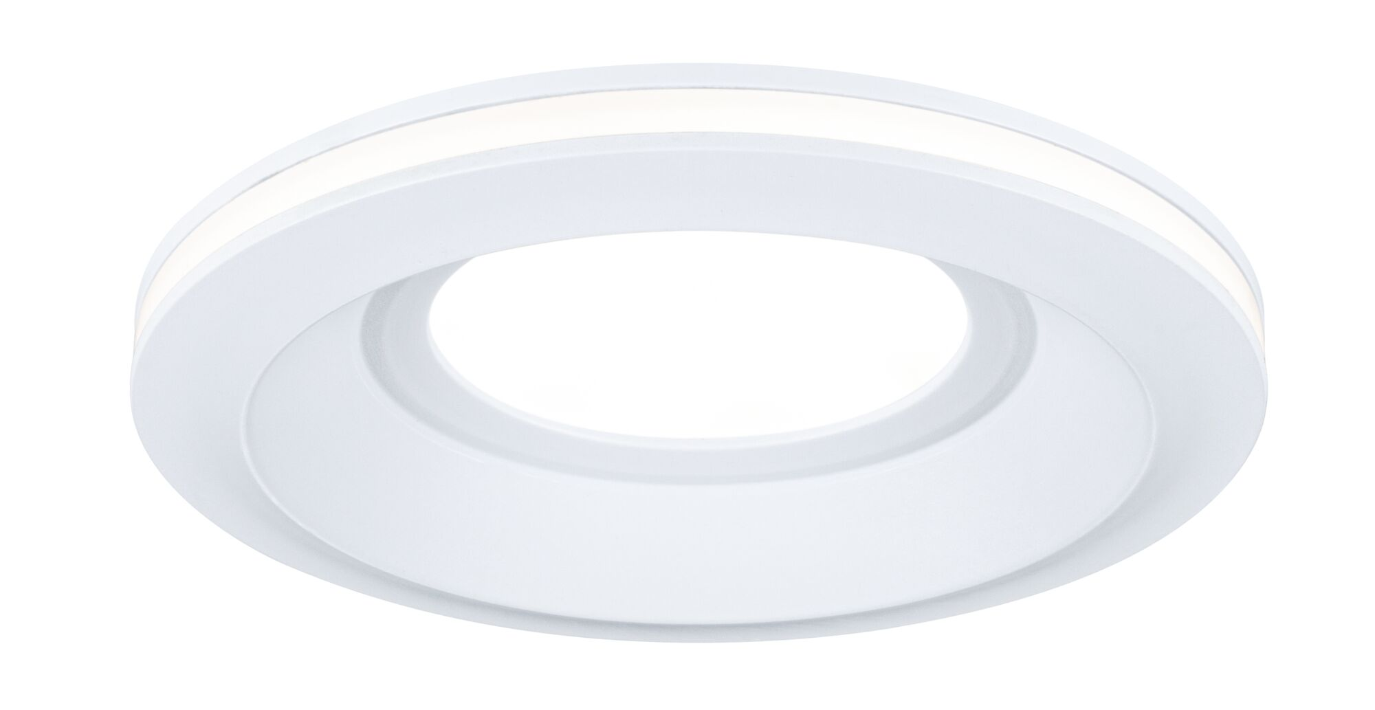 Eine weiße Deckenleuchte mit einem kreisförmigen Design und integriertem LED-Licht.