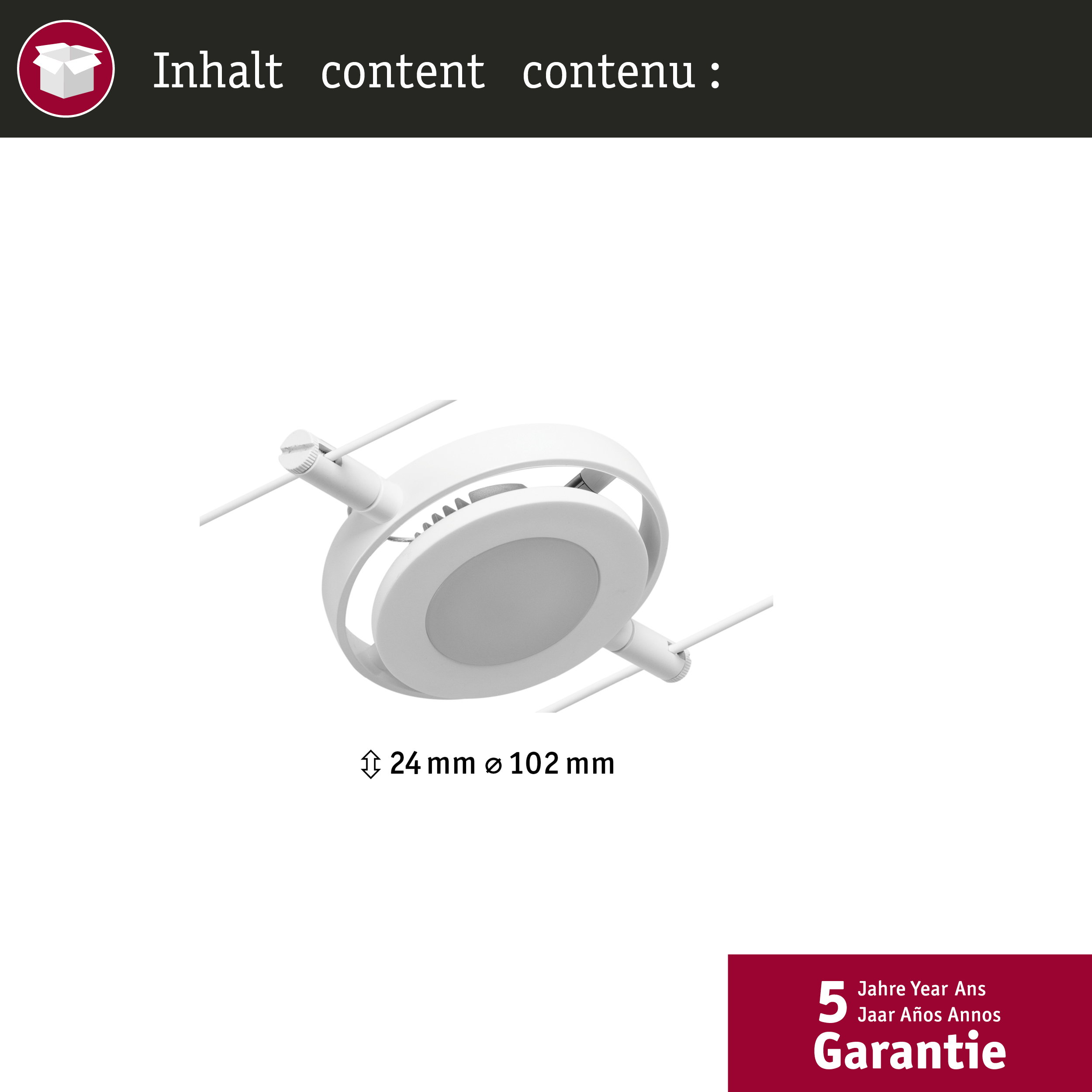 Un ventilatore da soffitto bianco alto 24 mm e largo 102 mm.