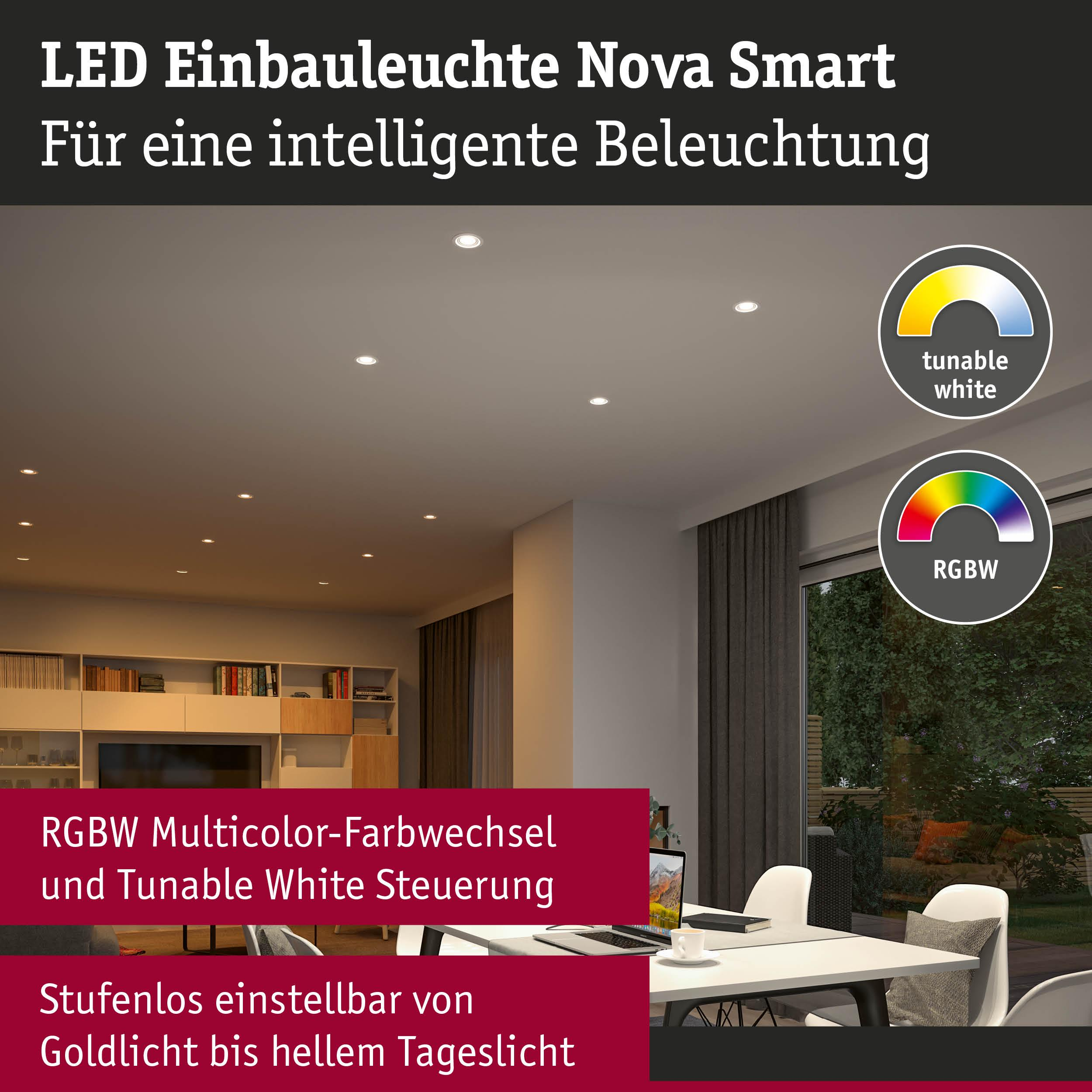 Oświetlenie LED wpuszczane z kontrolą RGBW i tunable white.