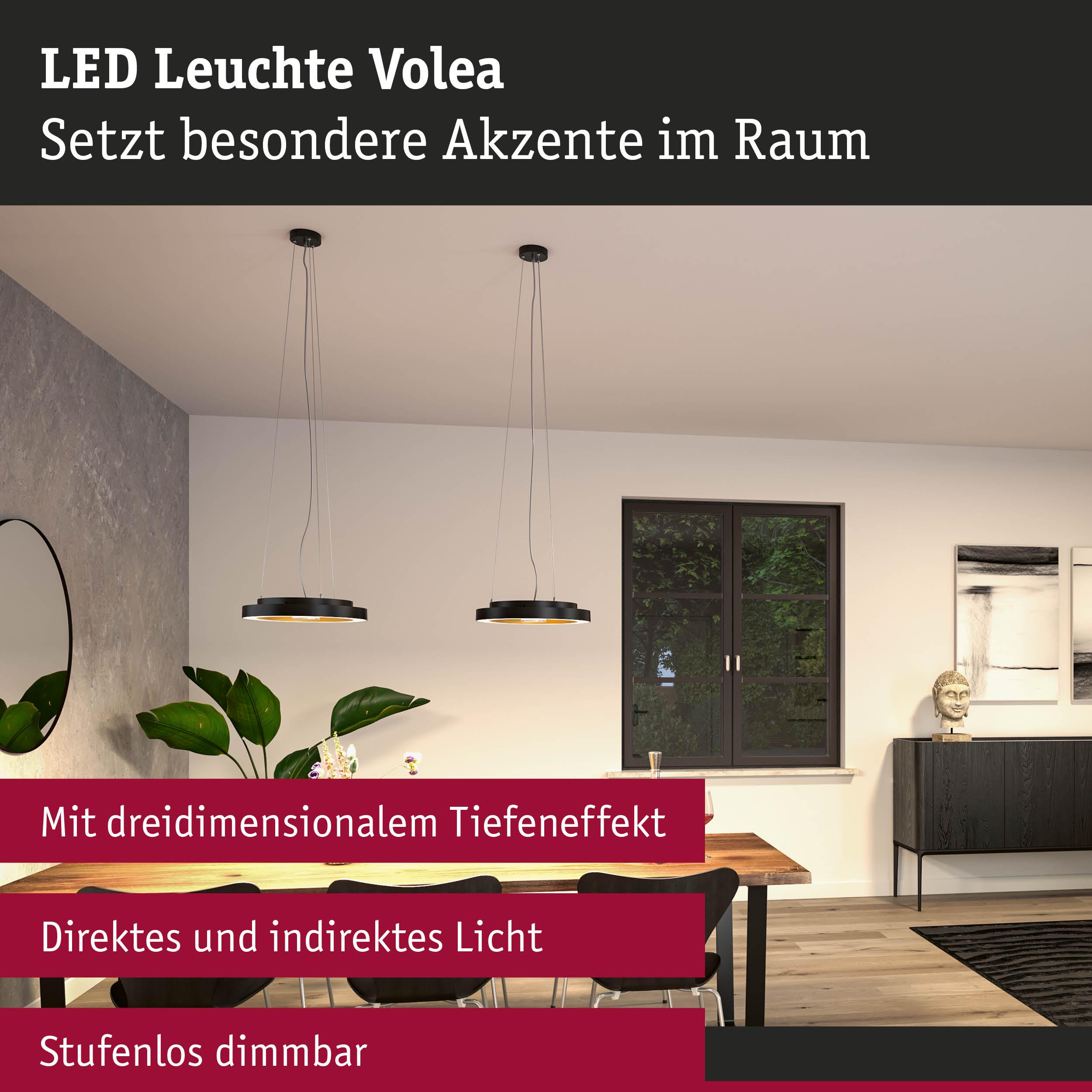 Moderne Esszimmer-Beleuchtung mit zwei Hängeleuchten über einem Holztisch.