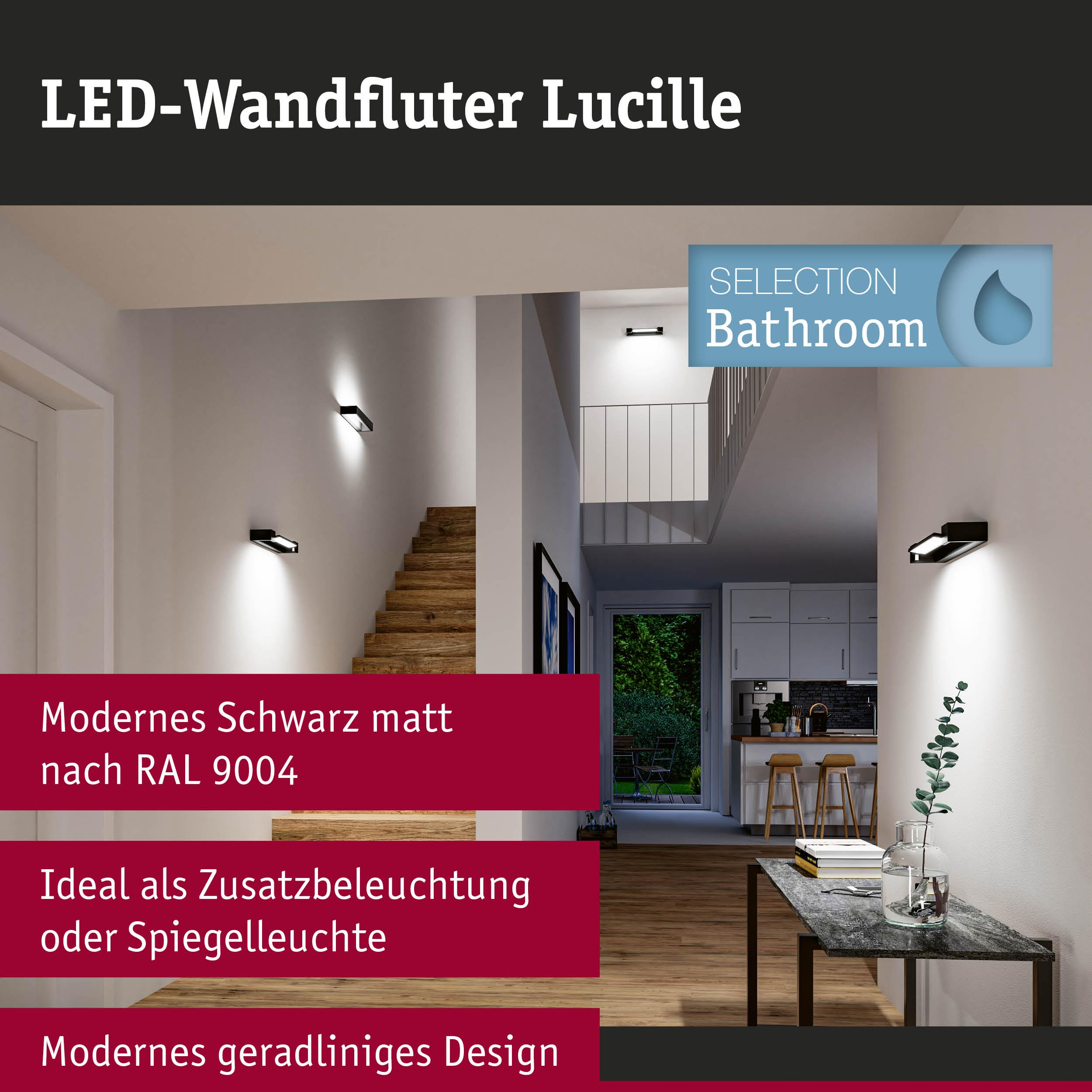 LED Wandleuchte Lucille in modernem Schwarz matt, ideal für Bäder.