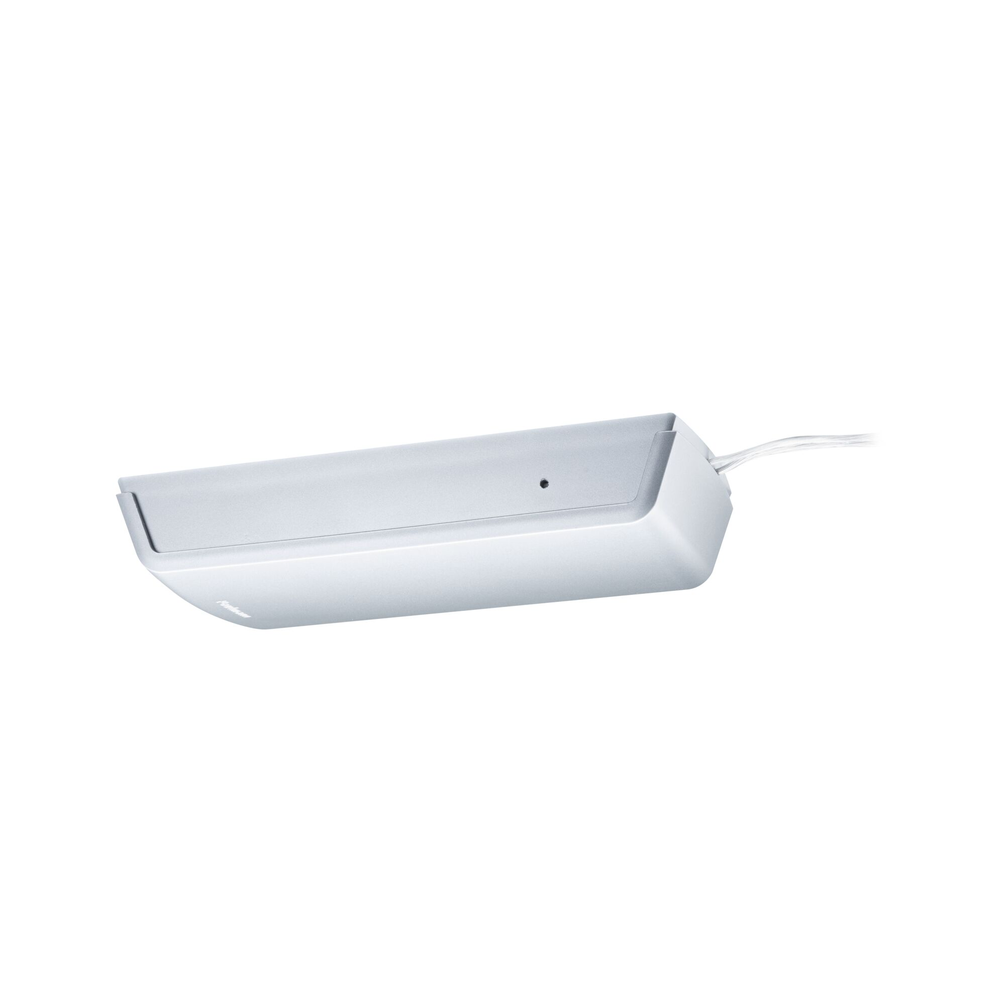 Un dispositivo bianco e allungato con un piccolo foro e un cavo.