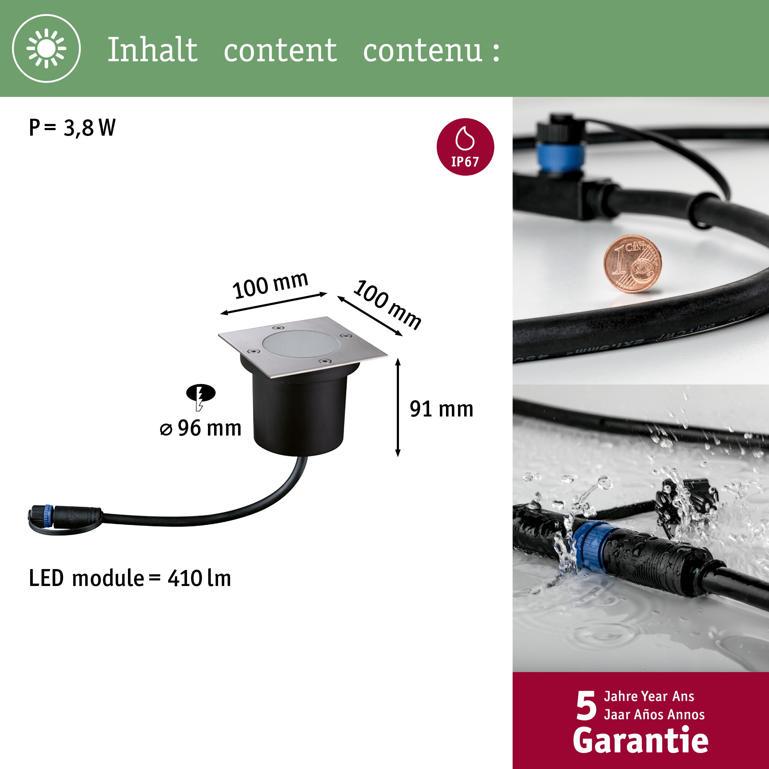 Un modulo LED da 3,8W con diametro 96mm e 5 anni di garanzia.