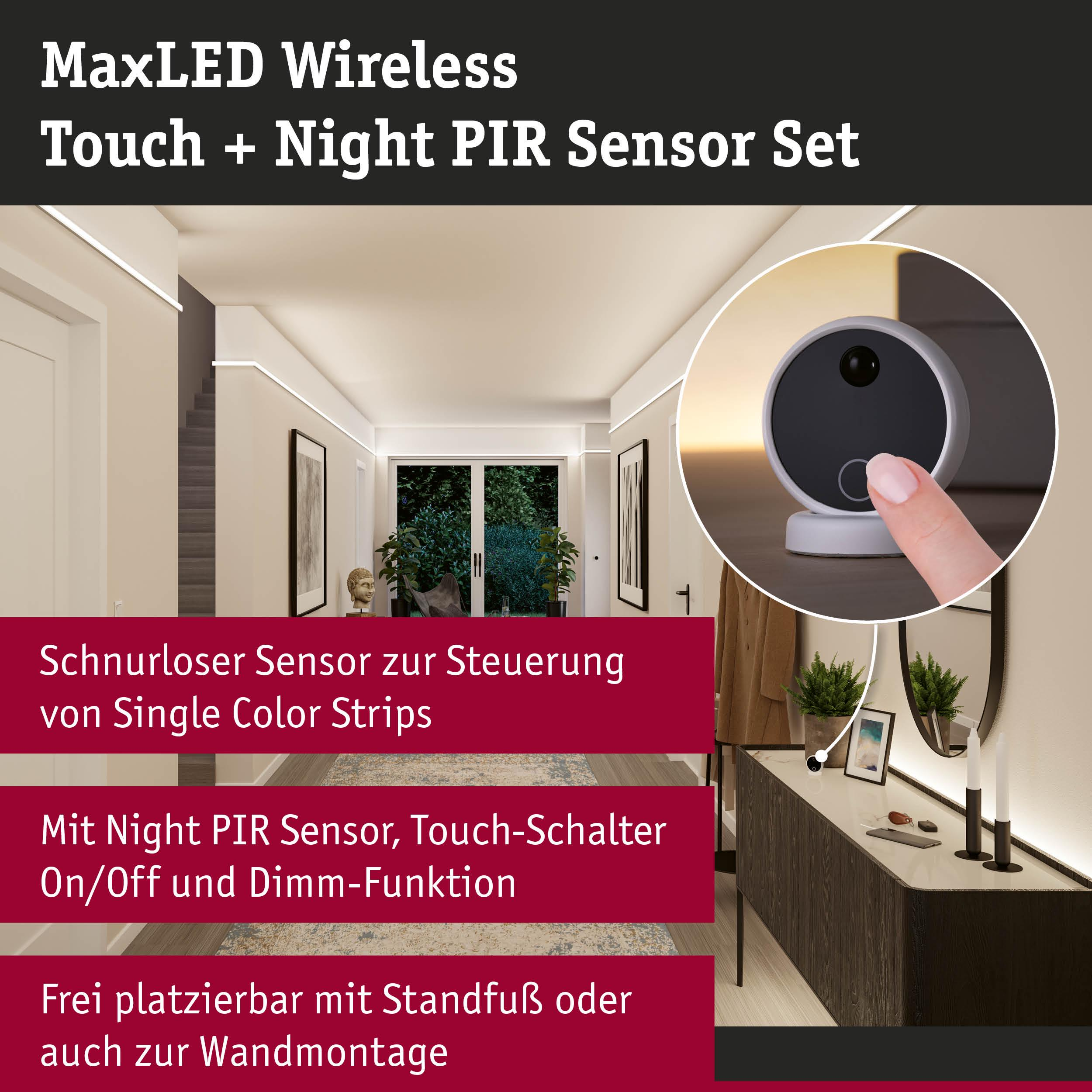 Wireless Touch + Night PIR Sensor Set für LED-Streifen, mit Touch-Schalter.
