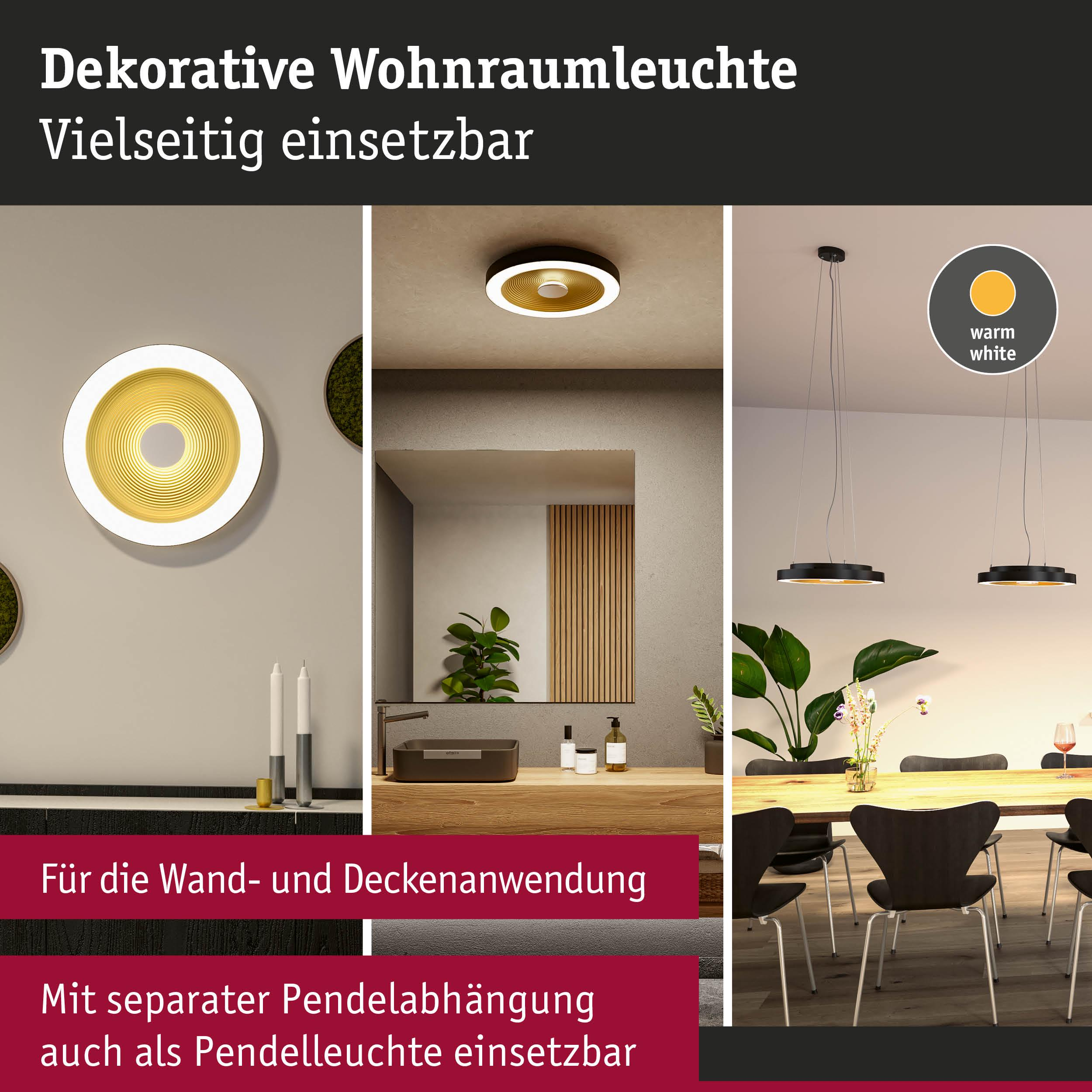 Dekorative Leuchten für Wohnräume: Wand-, Decken- und Pendelleuchten in warmweiß.