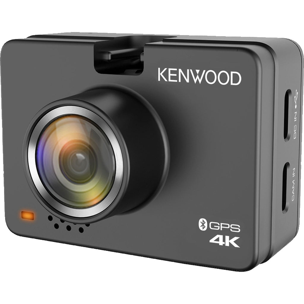 Schwarzer Kenwood Dashcam mit 4K, GPS und Kamereingang.