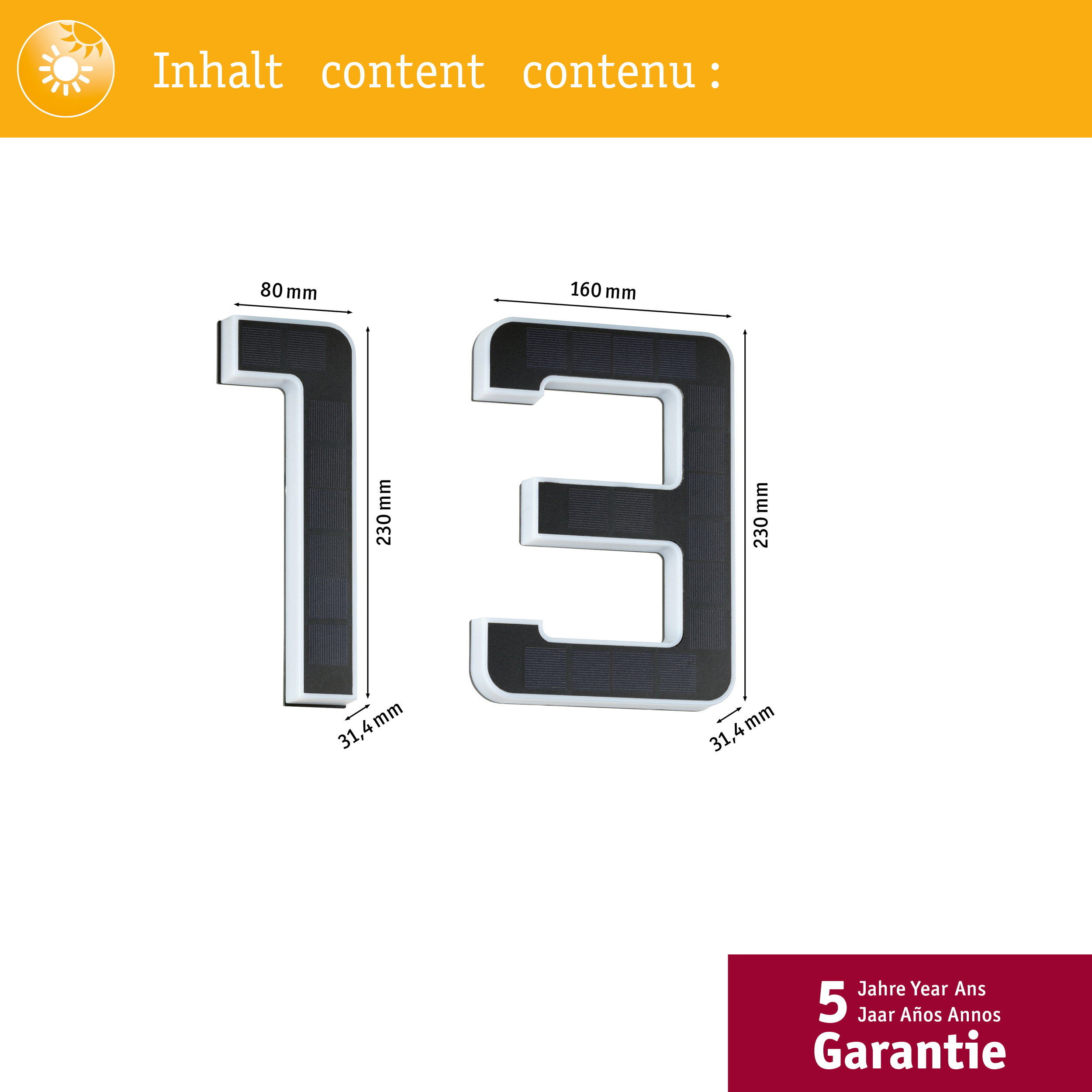 Dwa numery 1 i 3 zasilane energią słoneczną z wymiarami.