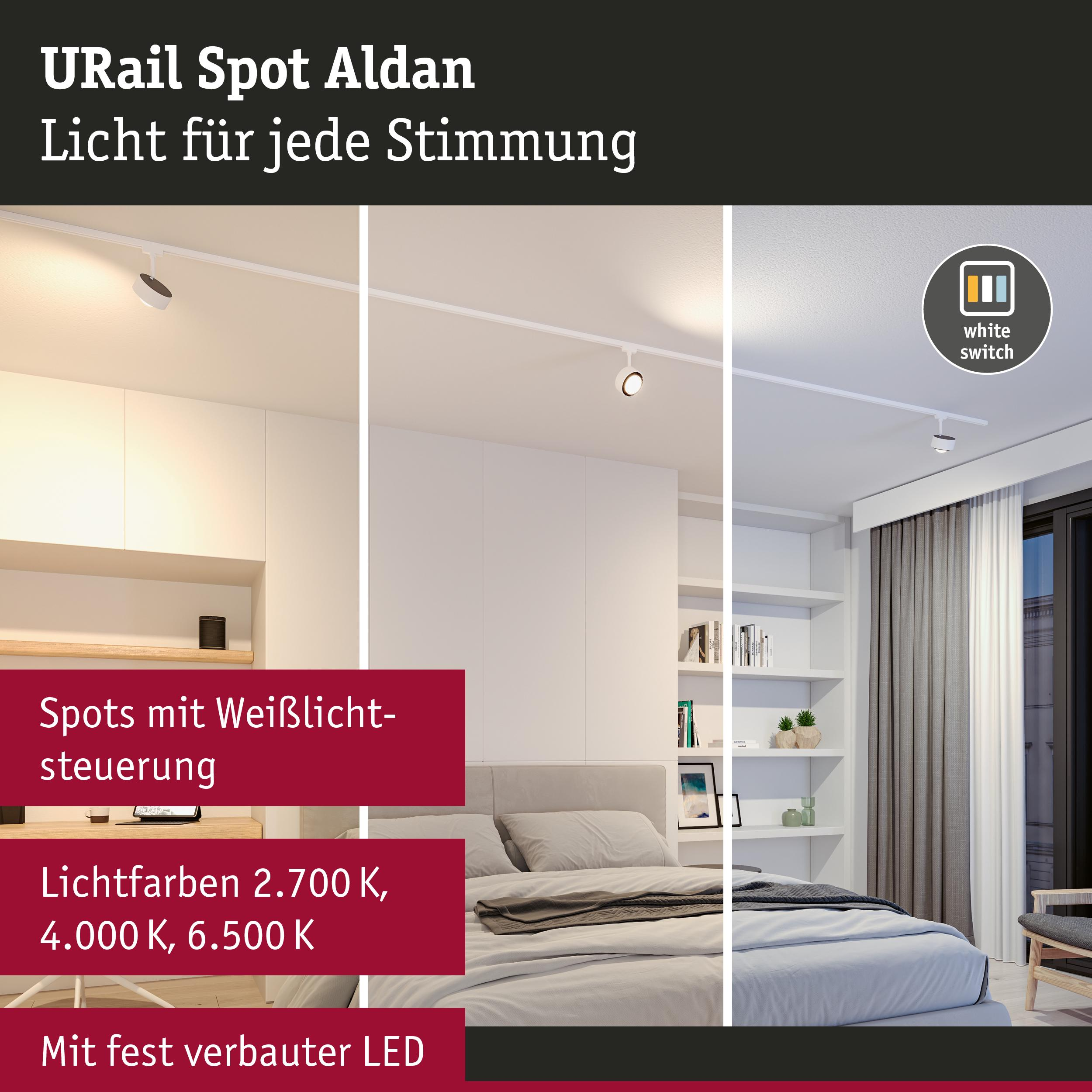 Moderne Schiene mit Spots, die Lichtfarben und Helligkeit steuern.
