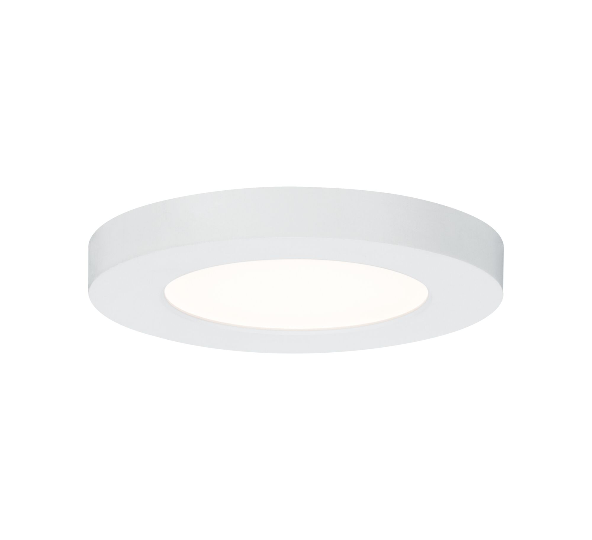 Una lampada da soffitto rotonda e bianca con luce brillante all'interno.