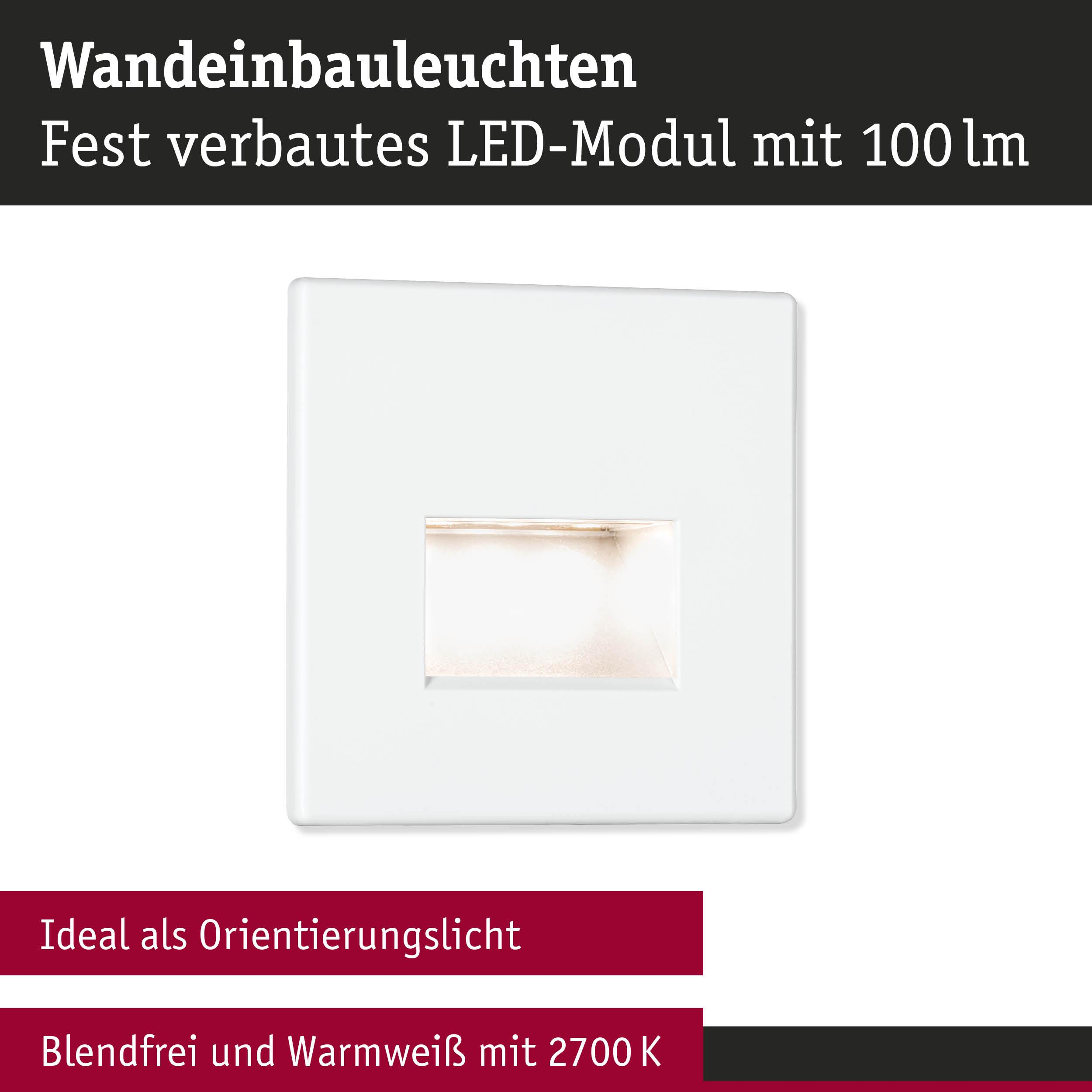 Białe światło wpuszczane z zintegrowanym modułem LED, 100 lm, bez odblasków, 2700 K.