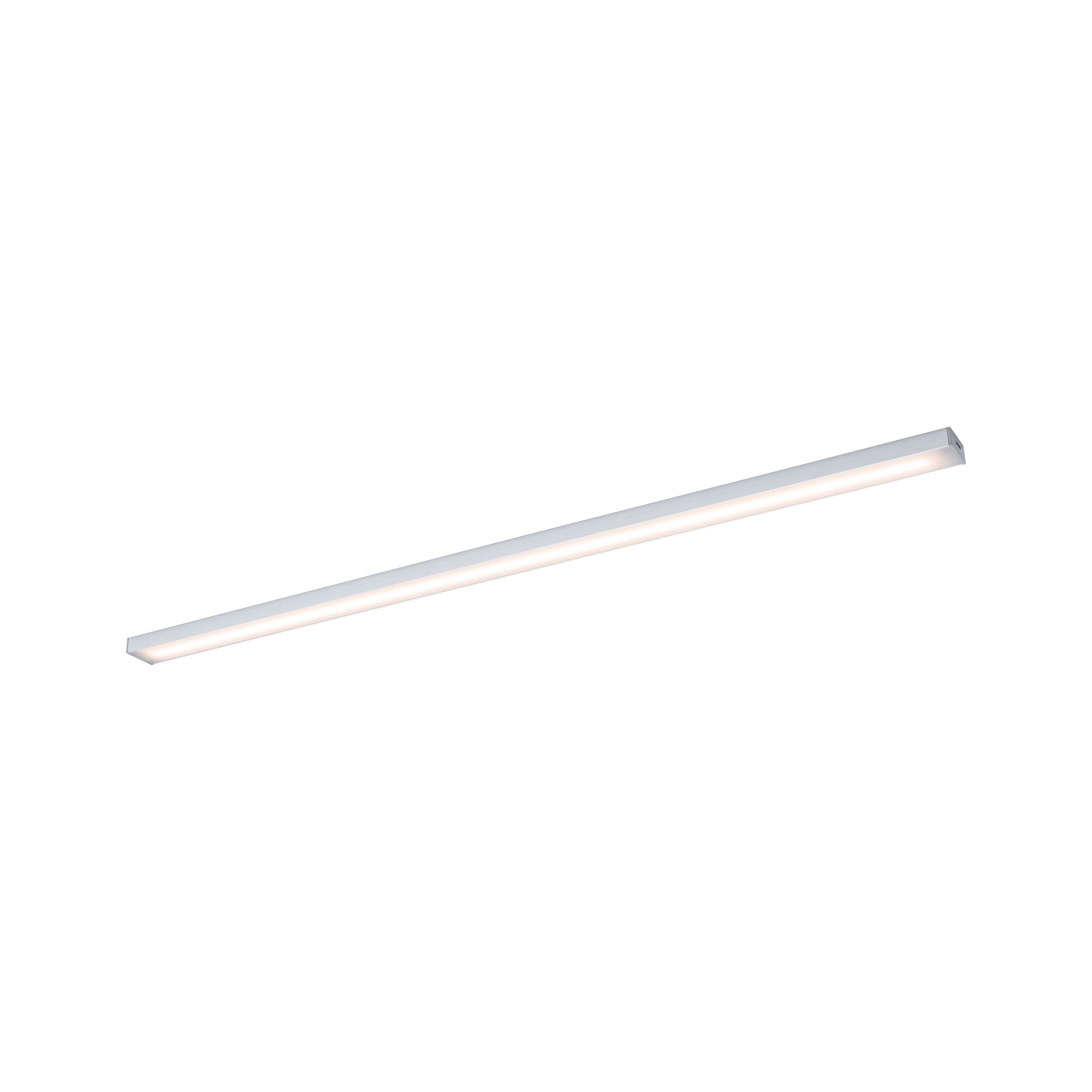 Eine lange, schmale weiße Lampe mit leuchtender LED-Beleuchtung.