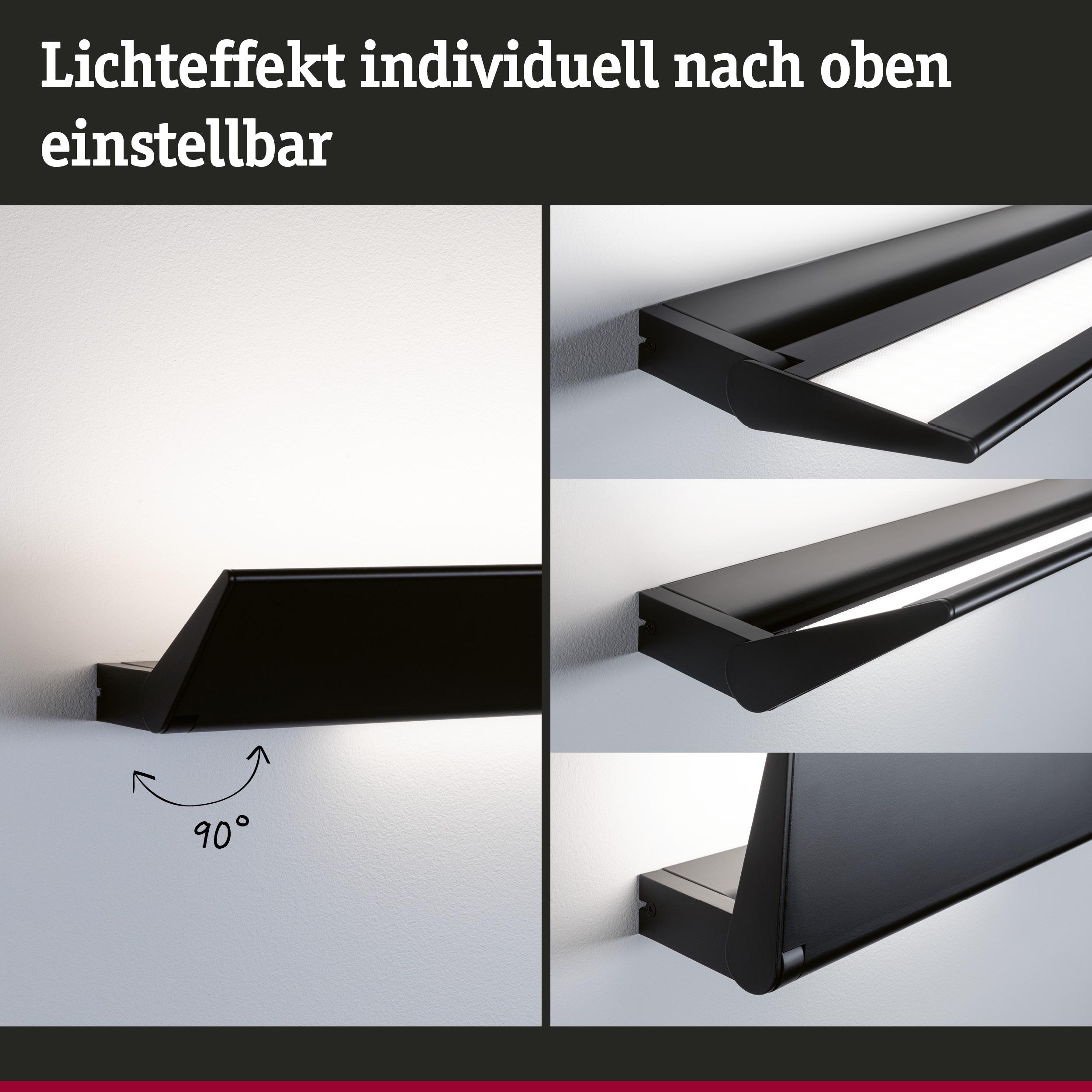 Schwarze Wandleuchte mit verstellbarem Lichtkegel, 90 Grad Winkel.