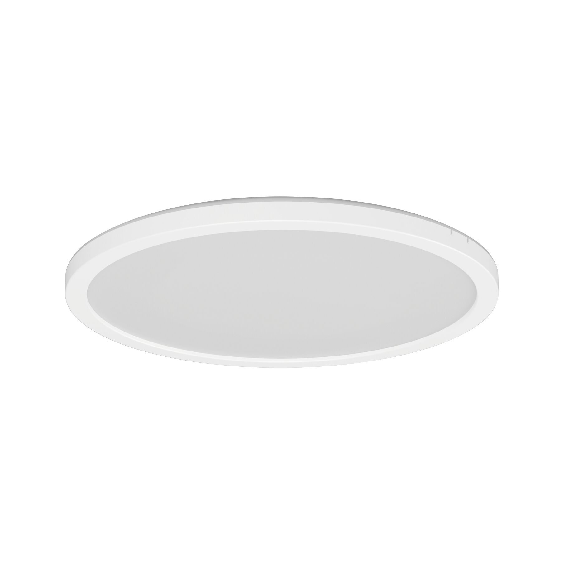 Eine weiße, runde Deckenleuchte mit einem flachen Profil und diffusem Licht.