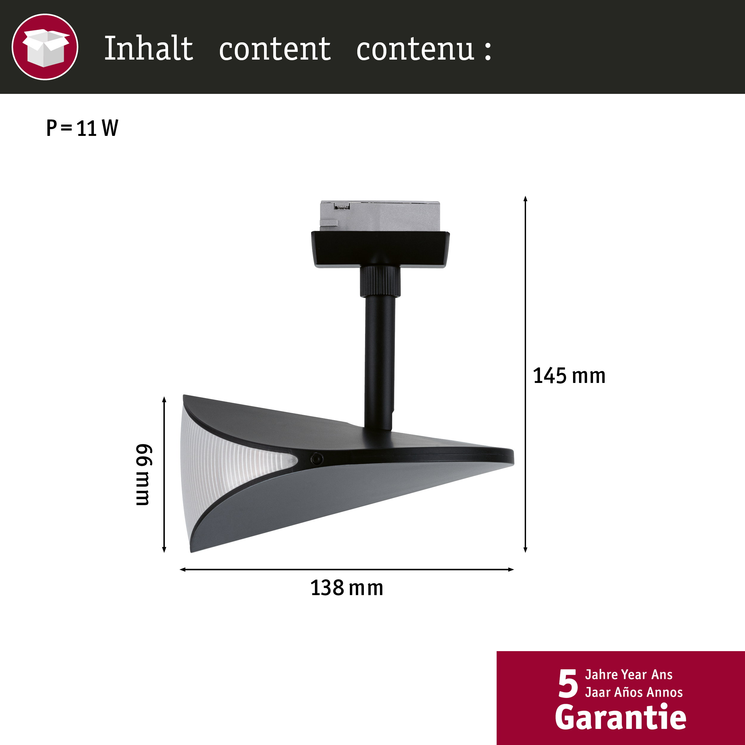 Schwarze Leuchte mit silbernen Akzenten, 138x66x145mm, 11W.