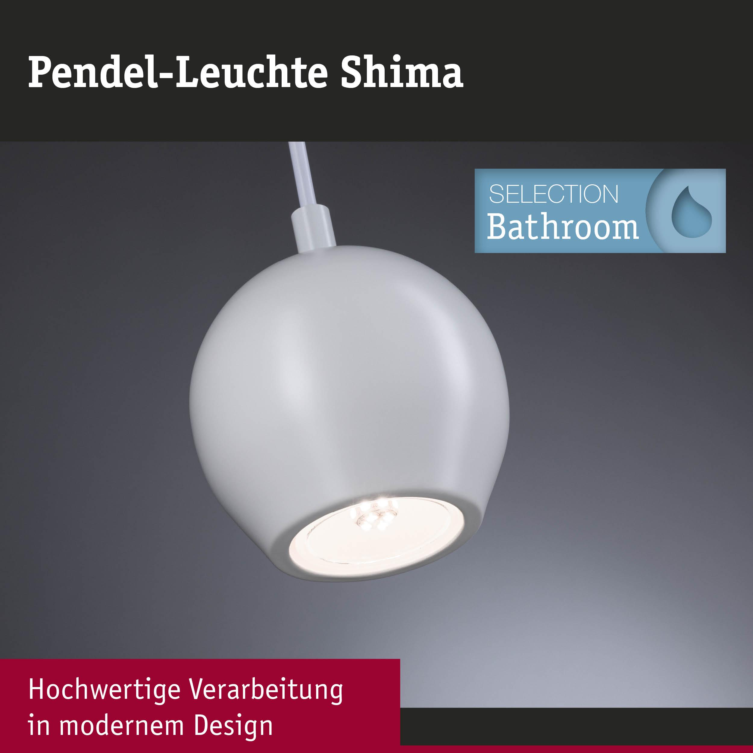 Weiße Pendelleuchte mit moderner Kugelform und LED-Licht.
