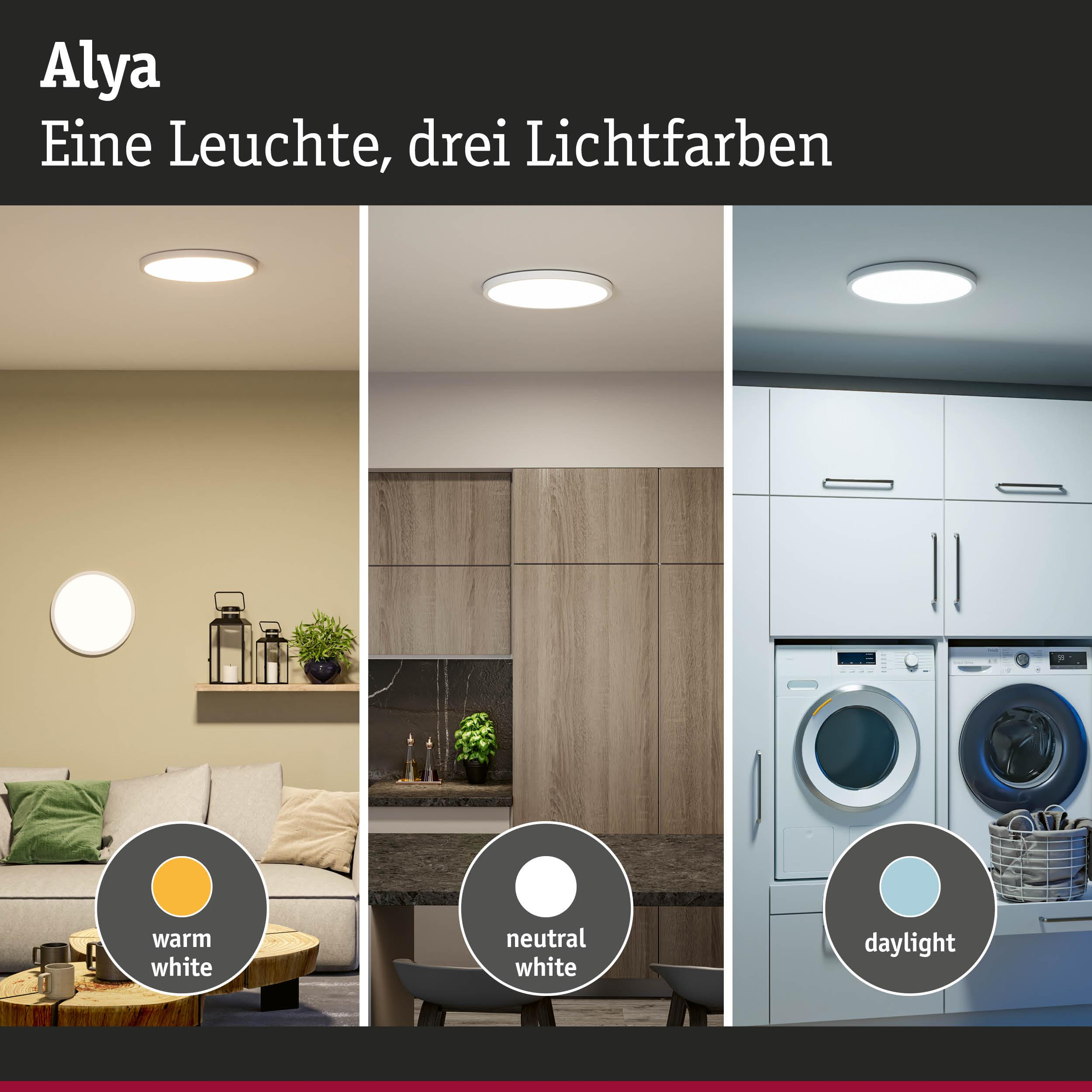 Eine Leuchte mit drei Lichtfarben in verschiedenen Räumen.
