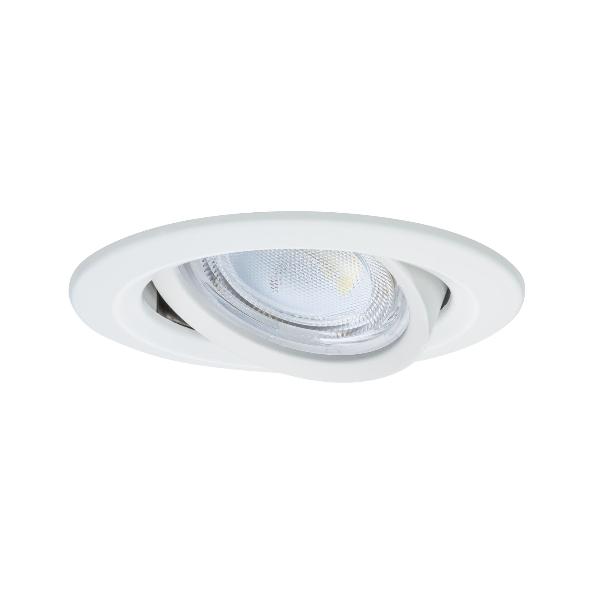 Biała lampa wpuszczana z obrotową żarówką LED.