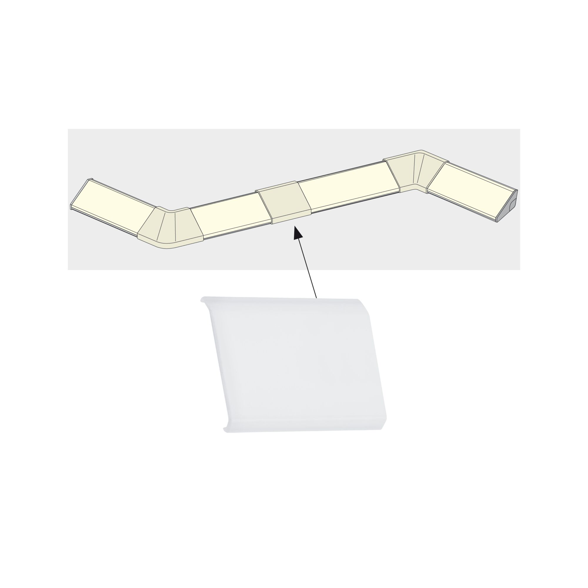 Biała osłona nad zakrzywioną, żółtą rurą z wieloma segmentami.