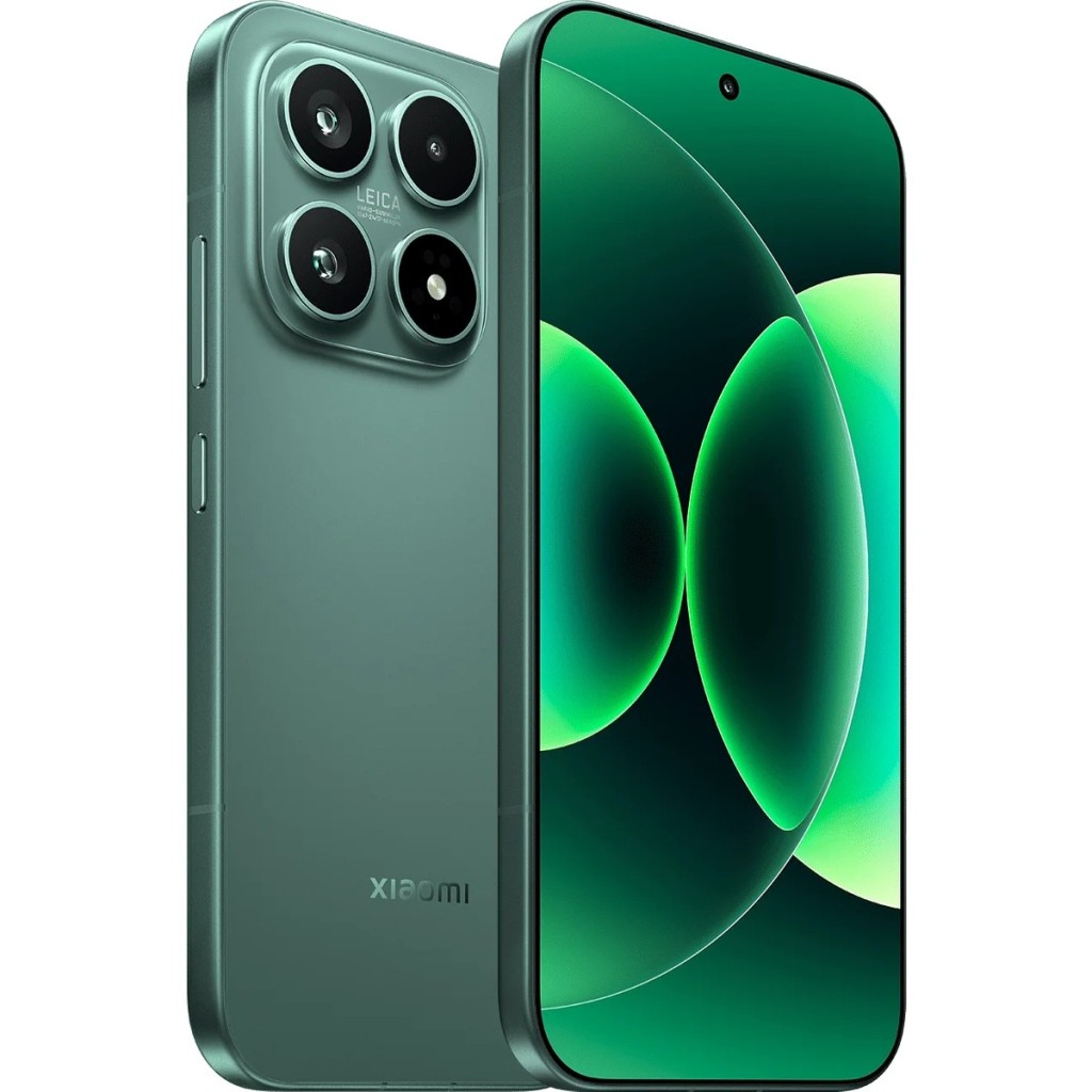 Leica markalı dörtlü kamera kurulumuna sahip yeşil bir Xiaomi akıllı telefon.
