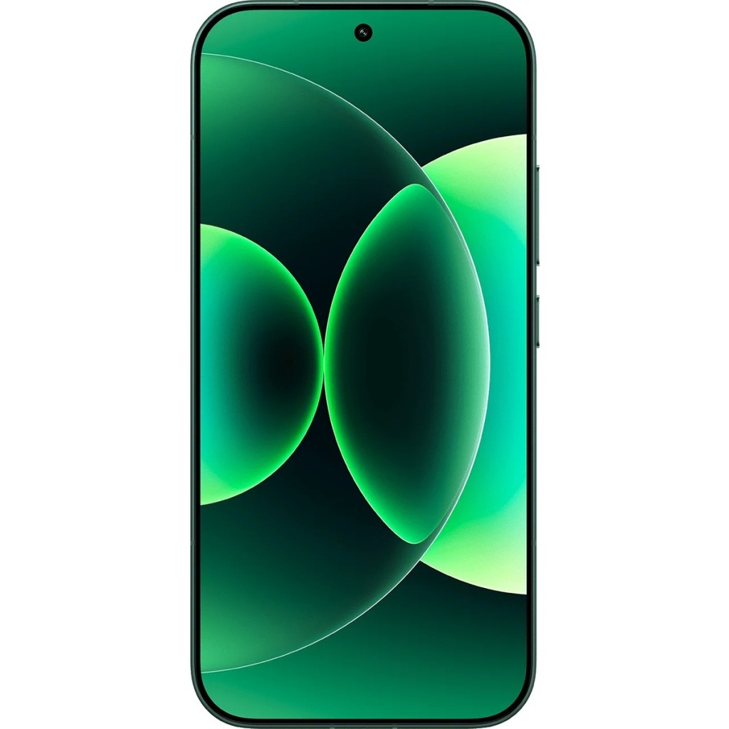 Yeşil soyut duvar kağıdı gösteren koyu renkli akıllı telefon.