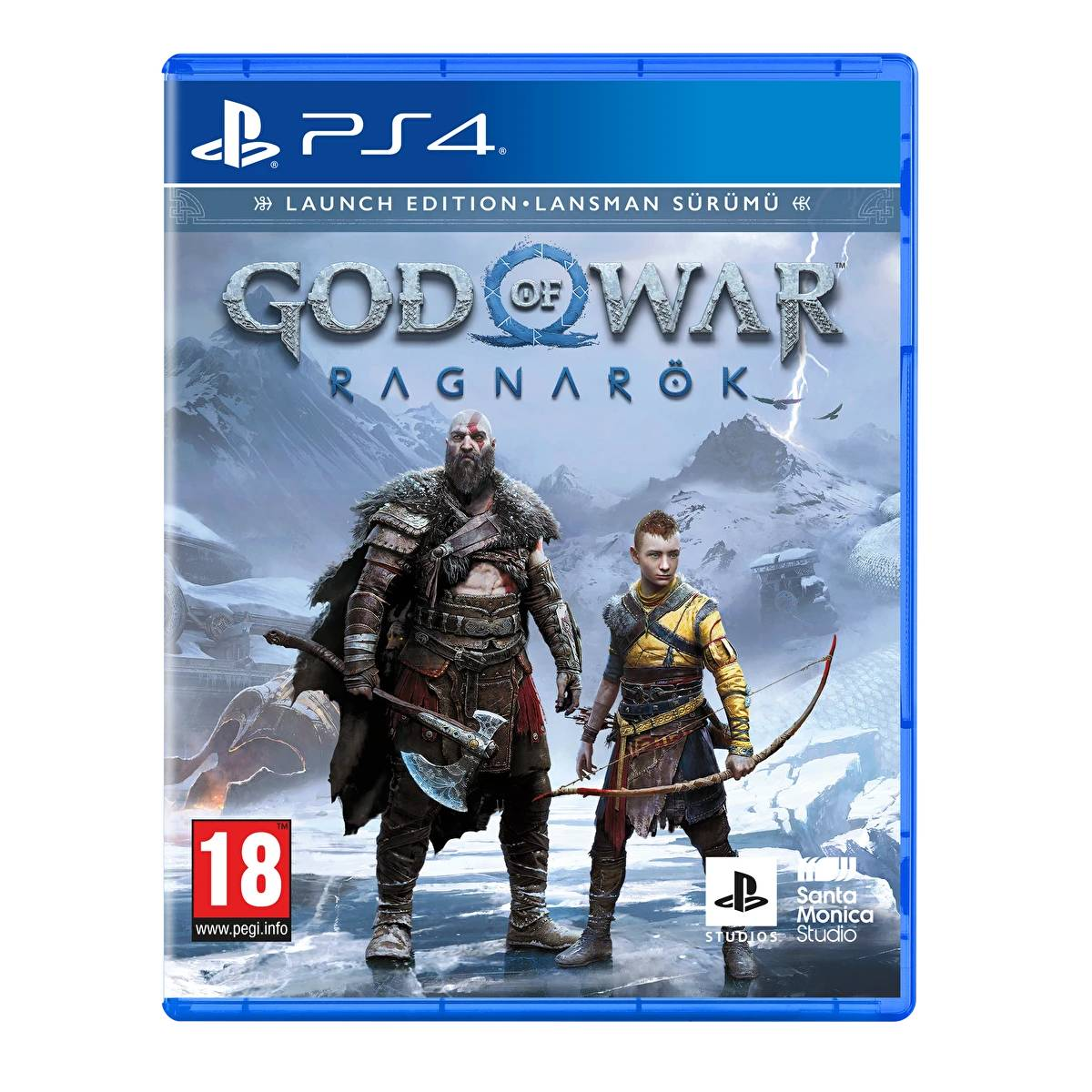 God of War Ragnarök kapağında Kratos ve Atreus karlı bir arazide görülüyor.