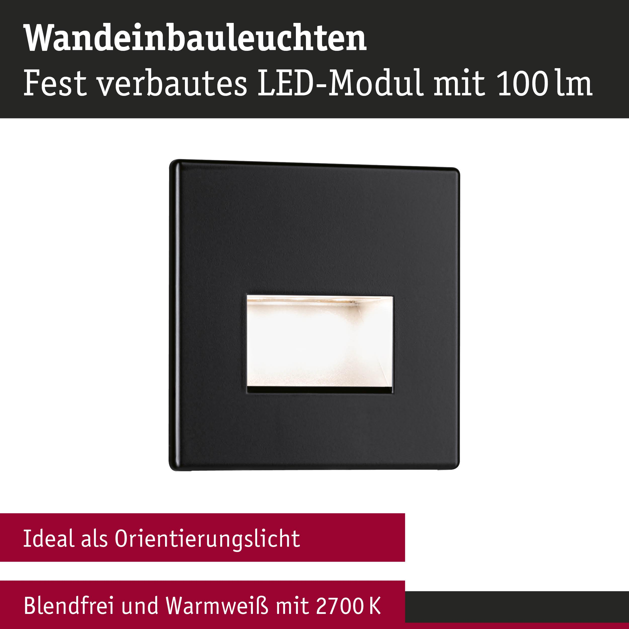 Czarna lampa ścienna ze zintegrowaną, nieoślepiającą ciepłą białą diodą LED.