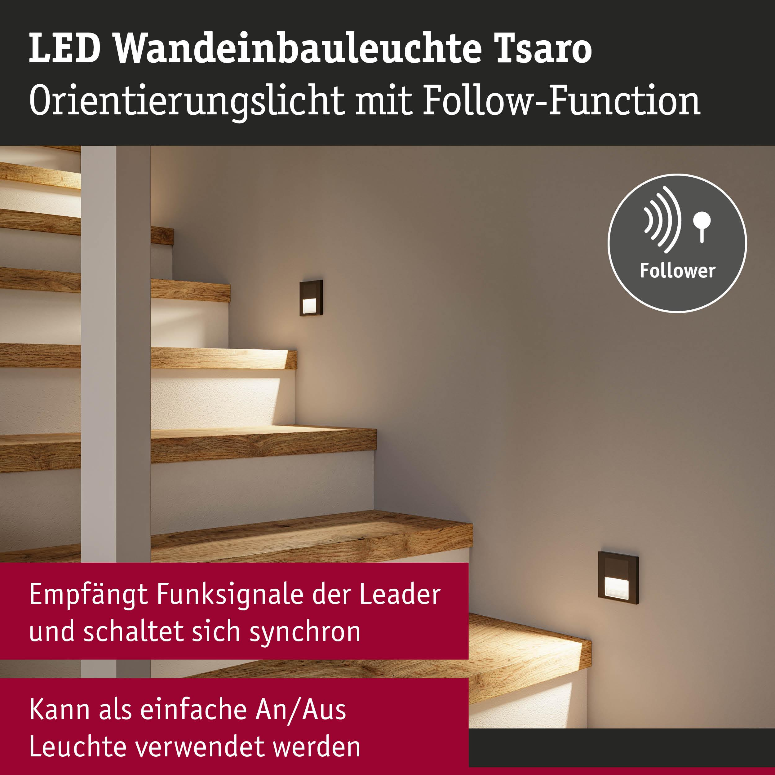 Wpuszczana lampa LED Tsaro z funkcją Follower na schodach.