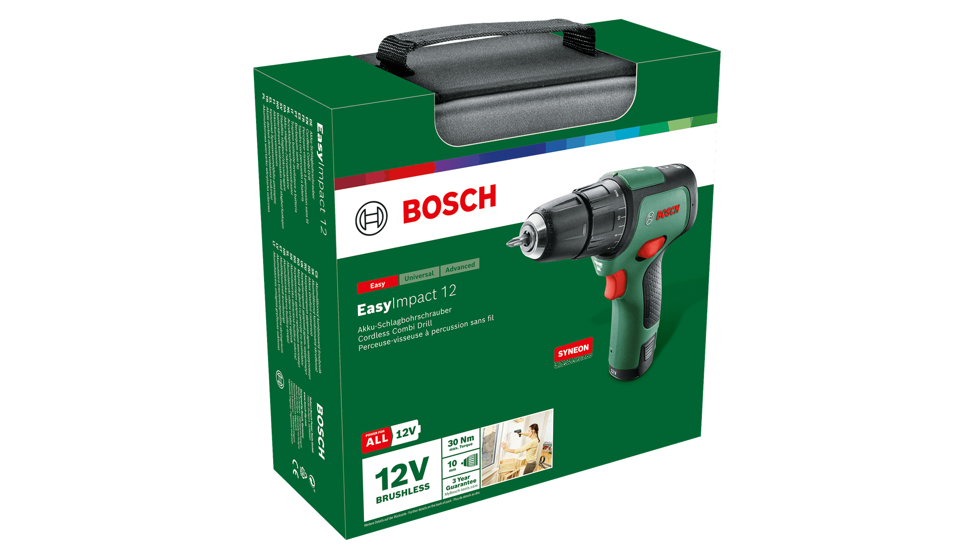 Confezione verde per avvitatore a percussione senza fili Bosch.