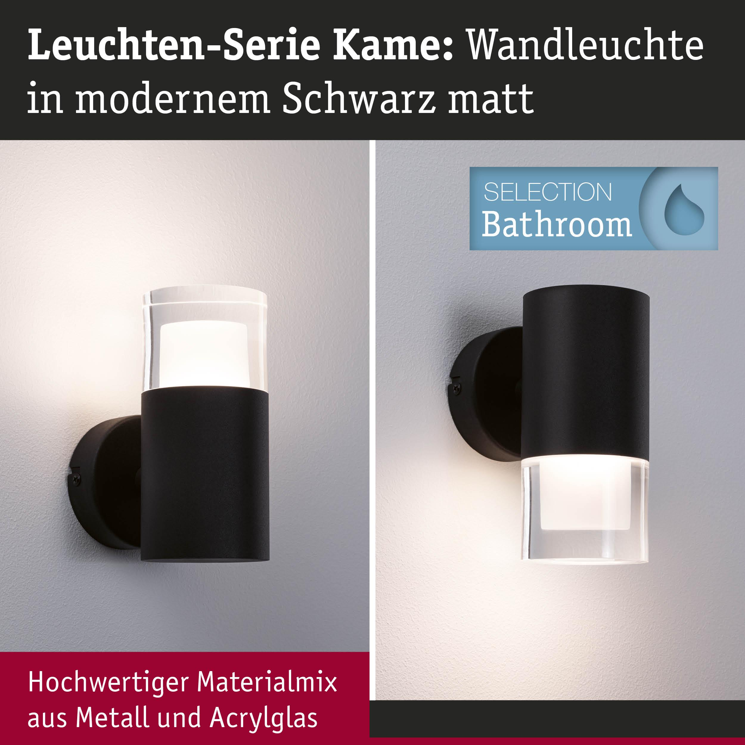Applique murale noire avec verre acrylique, partie de la série Kame, pour salles de bain.