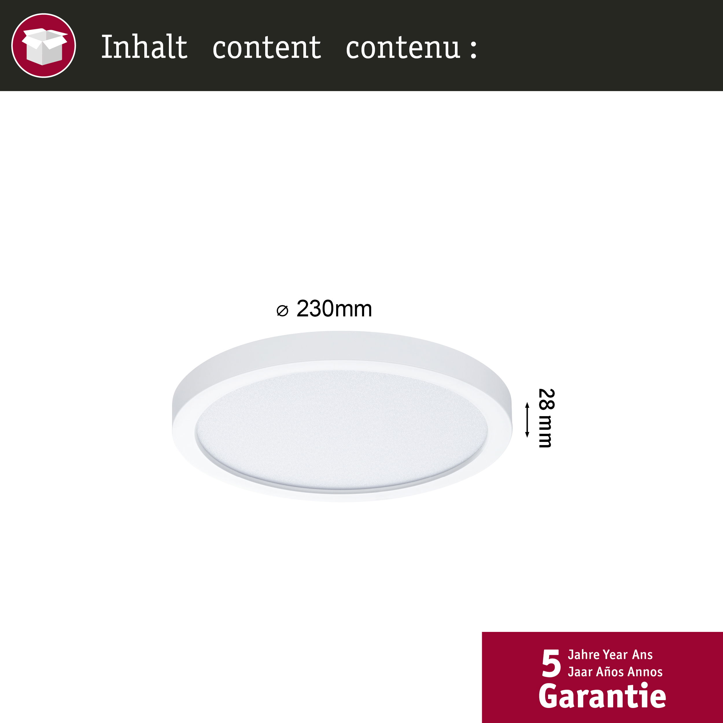 Biała lampa sufitowa, średnica 230mm, wysokość 28mm. 5 lat gwarancji.