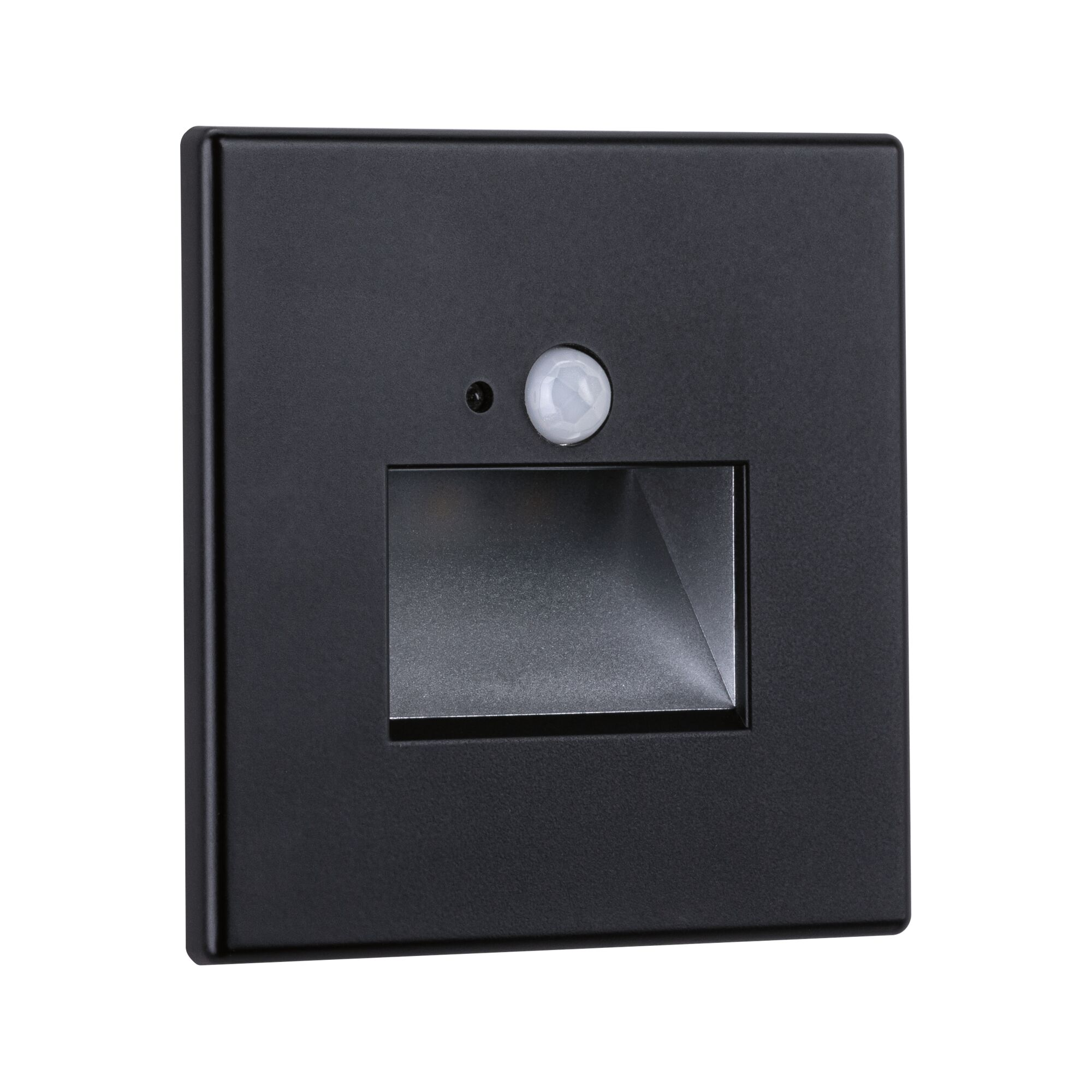 Lampada da parete nera con sensore di movimento e uscita luce.