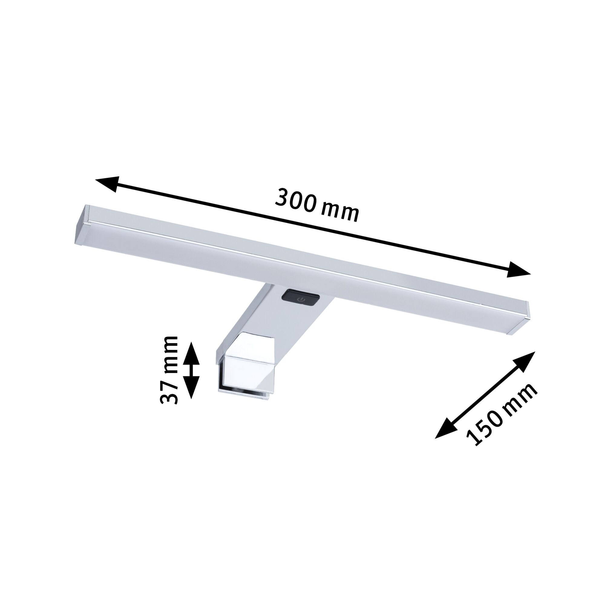 Lampada da parete argento di 300x37x150 mm, con interruttore.