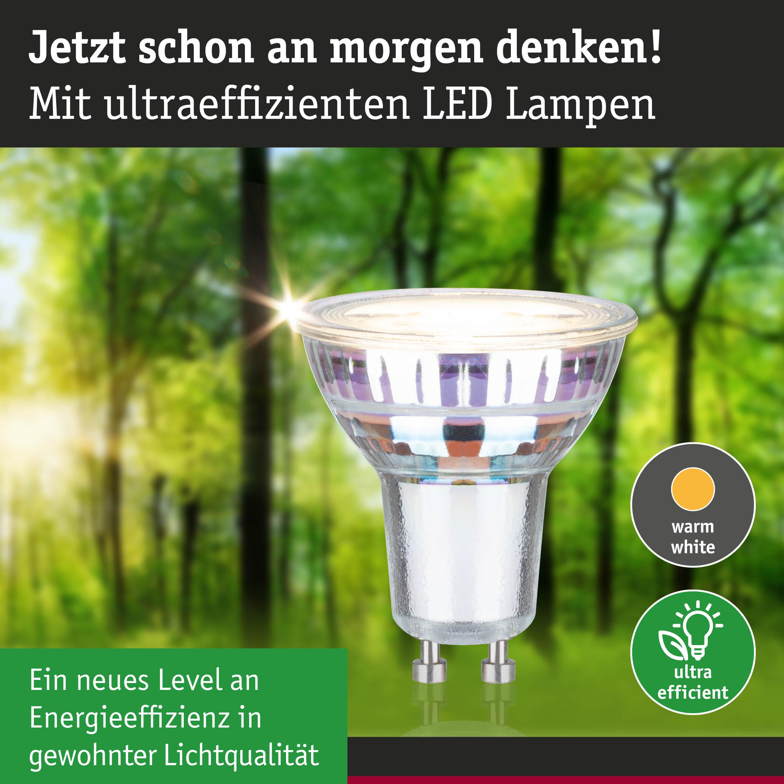 Ultra-wydajna lampa LED z ciepłym białym światłem w lesie.