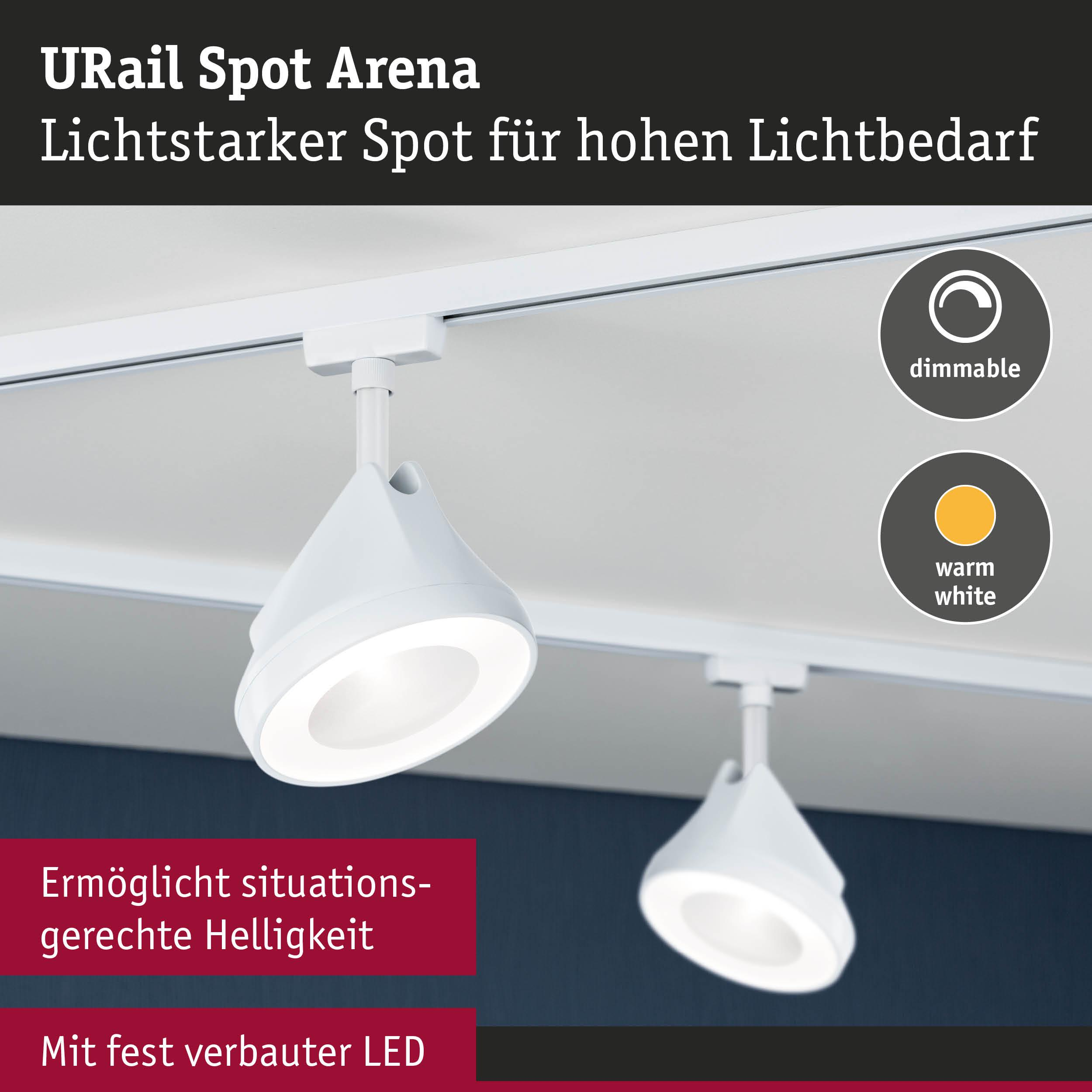 Weiße Schienenstrahler mit LED, dimmbar und warmweiß.