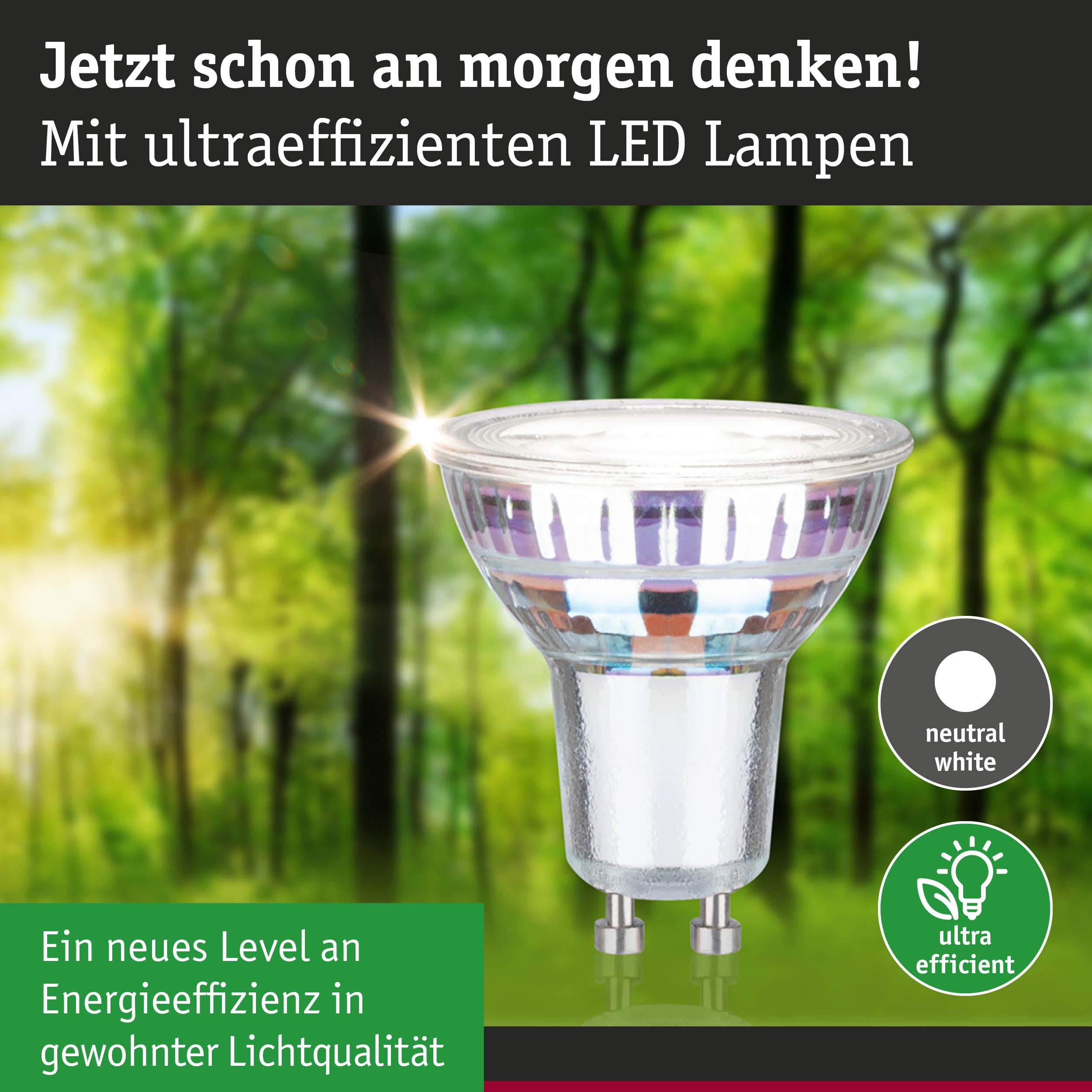 Eine LED-Lampe mit neutraler weier Lichtfarbe und Ultra-Effizienz-Symbol.