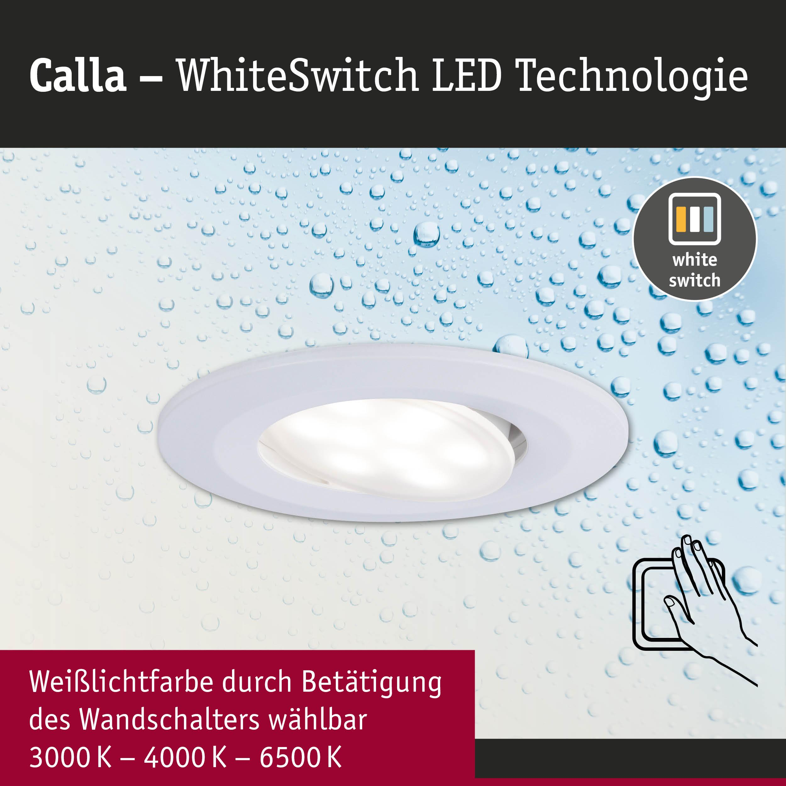 Eine weiße LED-Deckenleuchte mit WhiteSwitch-Technologie, ein Symbol für einen Lichtschalter.