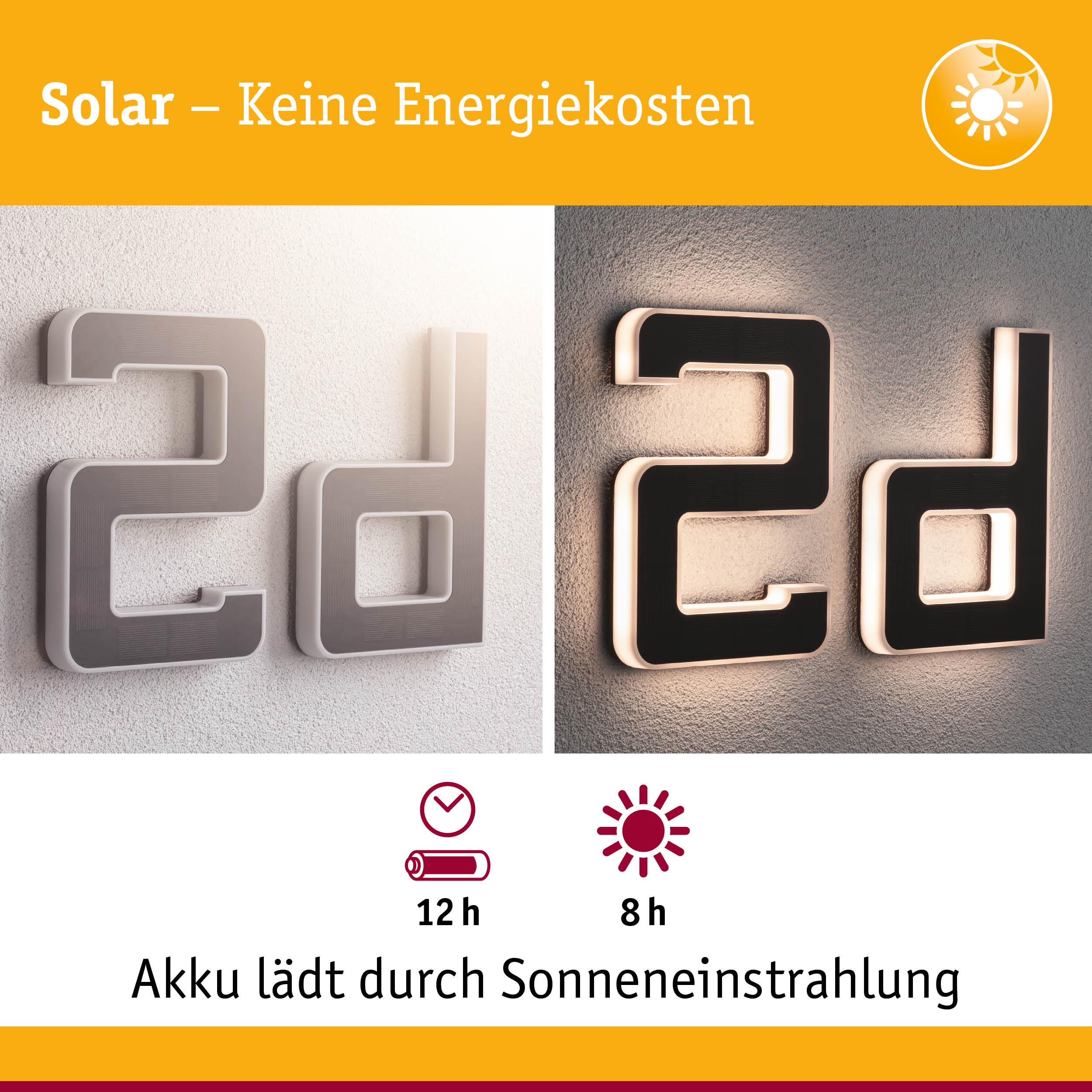 Moderne beleuchtete Buchstaben '2d' auf einer Wand, Solar-Symbol