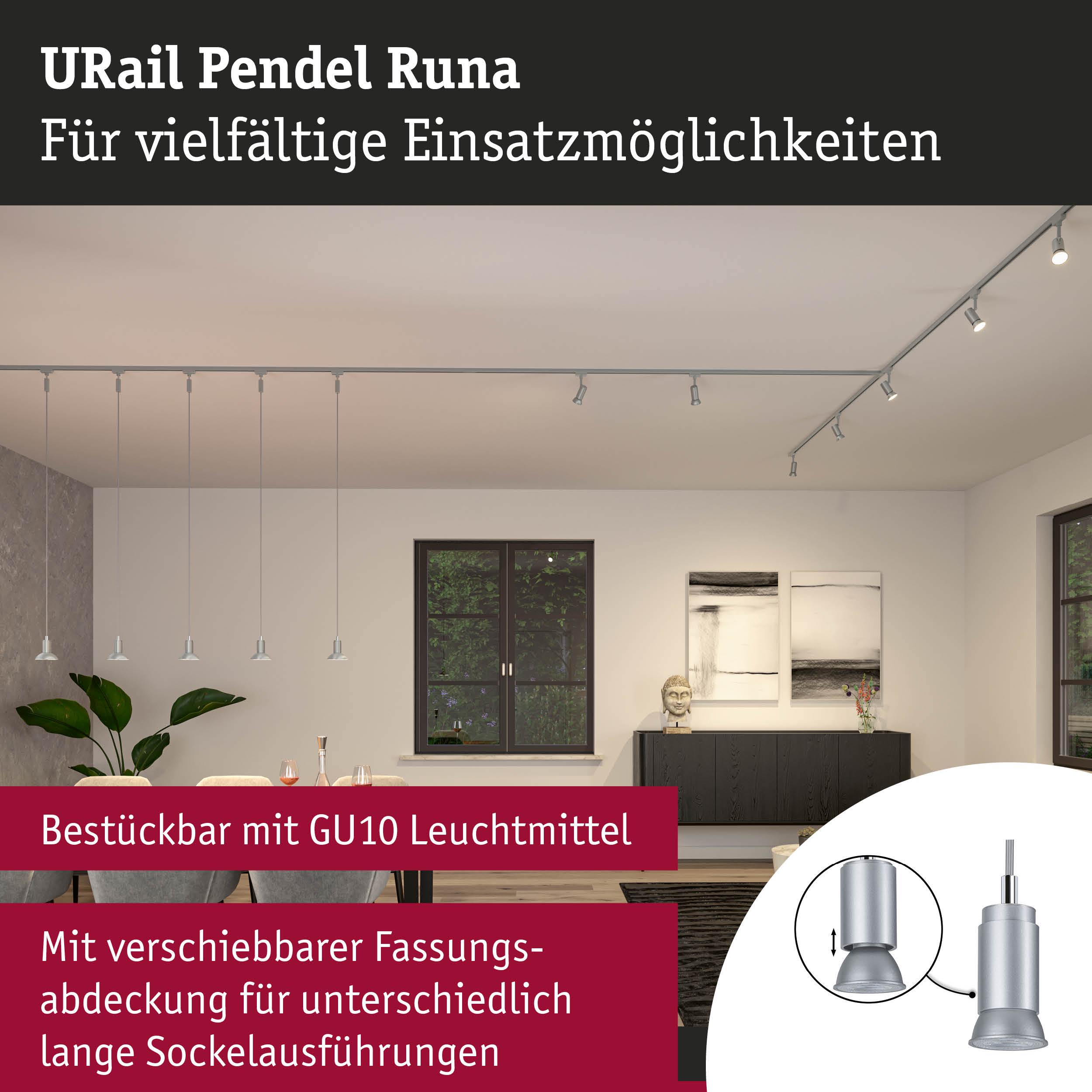 Hängeleuchte Runa auf Schienensystem mit GU10 Leuchtmittel.
