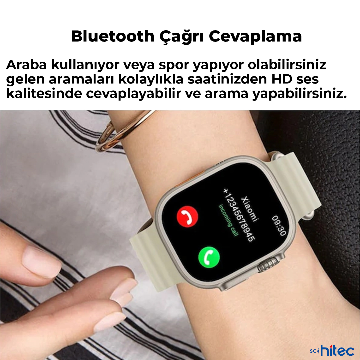 Akıllı saat, Xiaomi'den gelen +12345678945 numaralı çağrıyı gösteriyor.