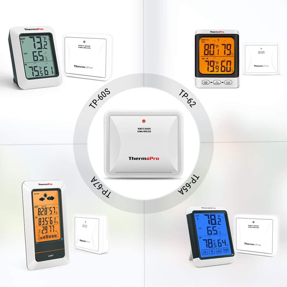 Çeşitli modellerde birden fazla ThermoPro termometre ve higrometre.