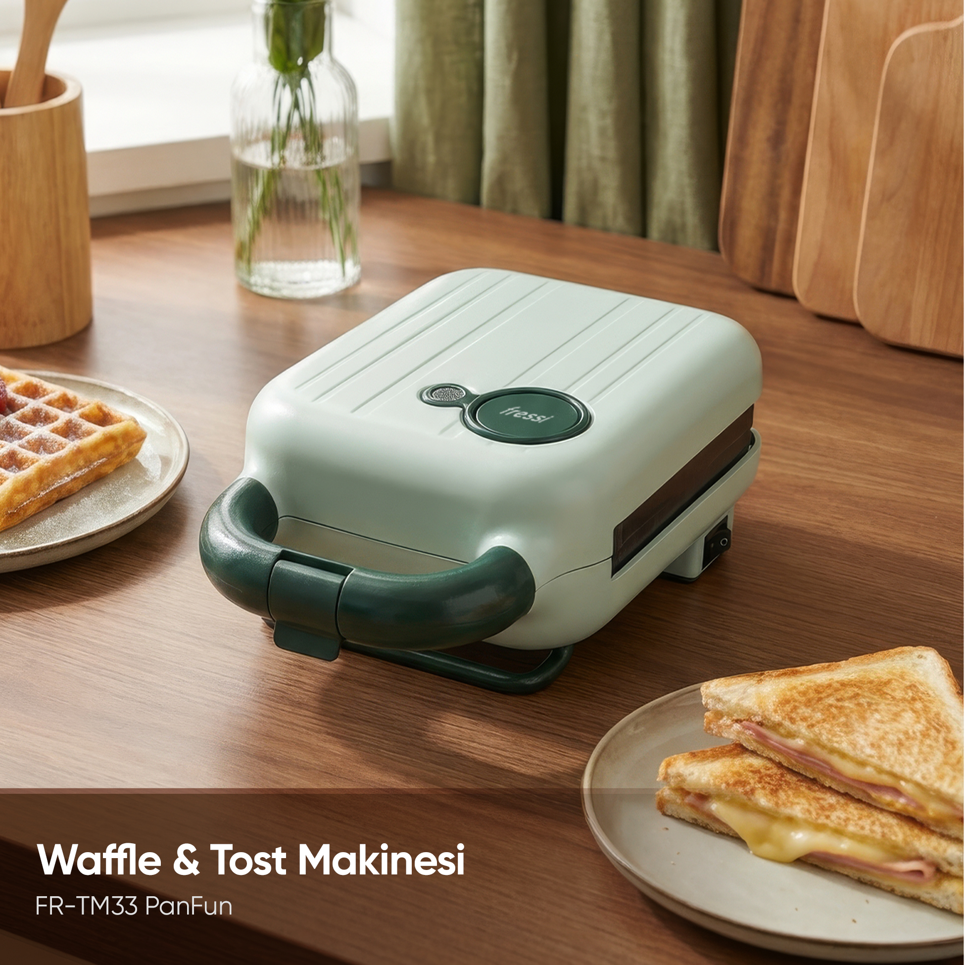 FRESSI Çıkarabilir Yapışmaz Plakalı | 5 Ayrı Plaka Waffle ve Tost Makinesi Pembe