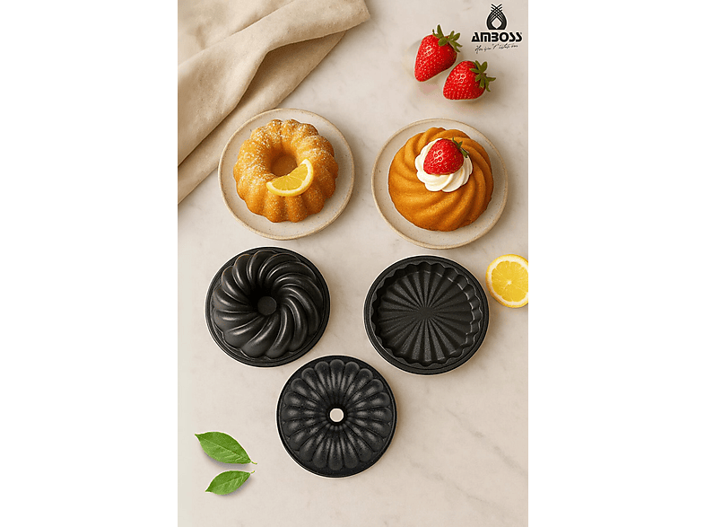 AMBOSS Mini Trio Döküm 3 Parça Mini Kek Kalıbı Siyah
