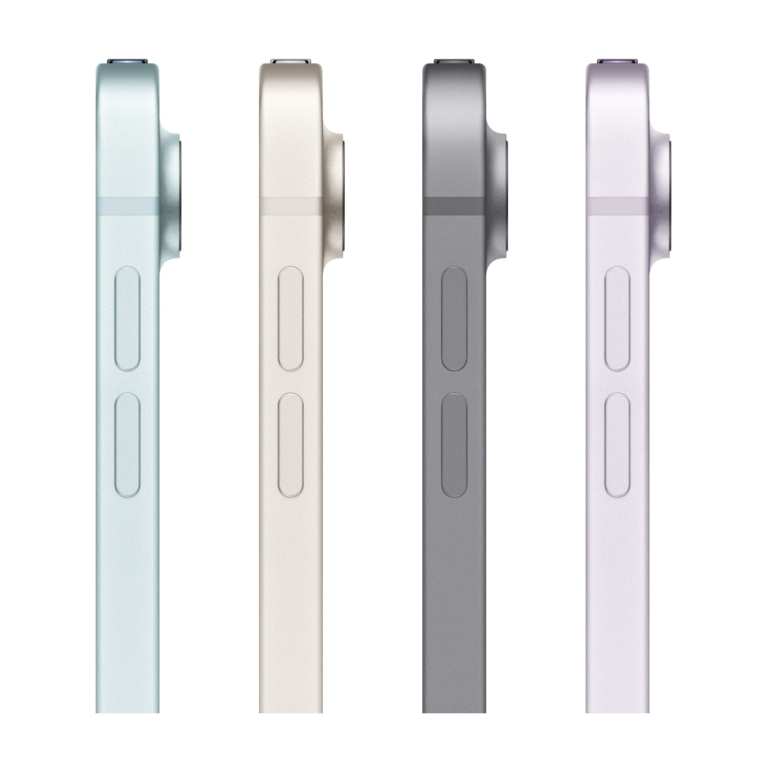 Cztery tabletki w pastelowych kolorach obok siebie, widok z boku.